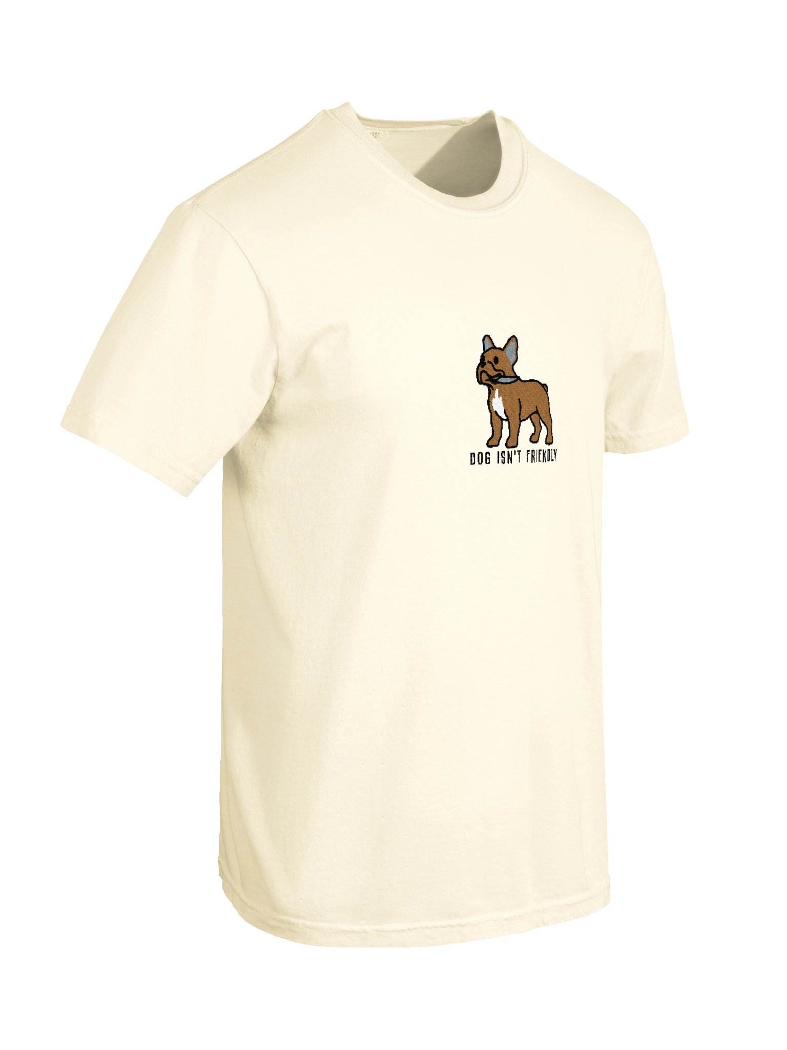Dog Isn't Friendly Funny Chibi-Style Embroidered T-Shirt for French Bulldog(Tan) Owners product image (118)