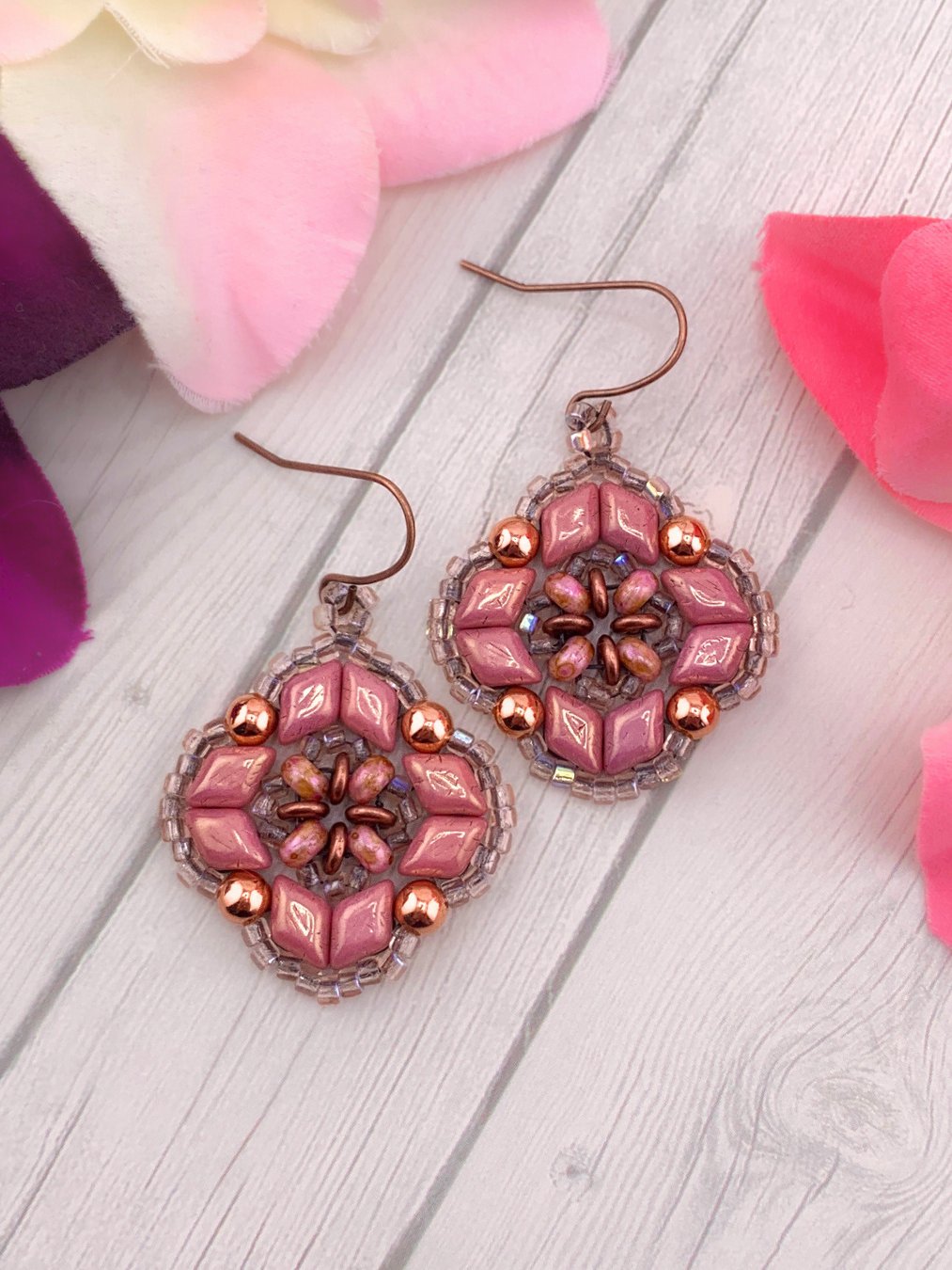 Pink and Copper GemDuo Beaded Earrings product image (1)