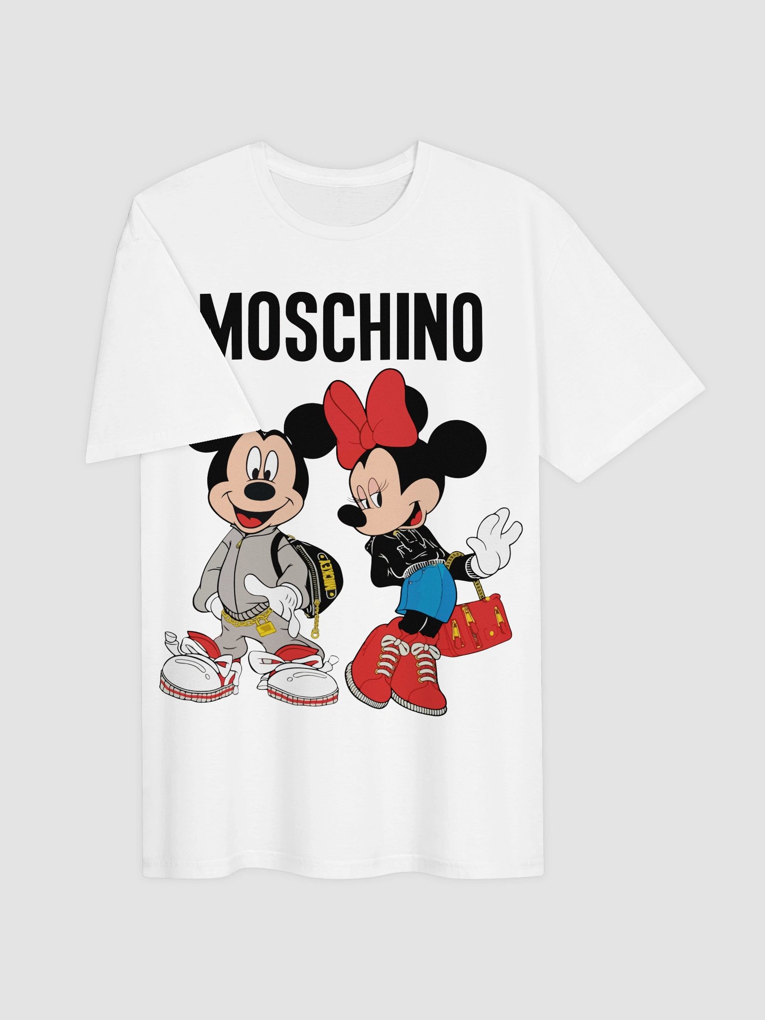 Mickey Minnie Graphic T-Shirt | Cartoon Luxury Designer Tee | Pop Culture Streetwear Moschino Shirt product image (2)