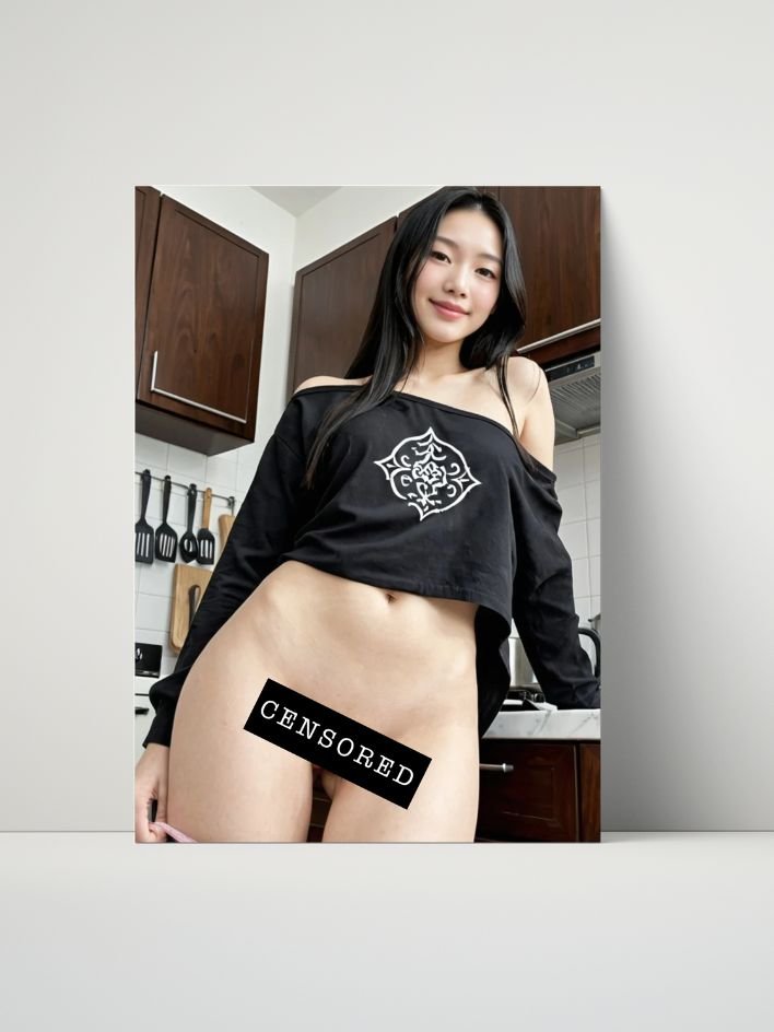 Black Off-Shoulder Crop Kitchen Pose – Glossy 8x10 Metal Print product image (1)