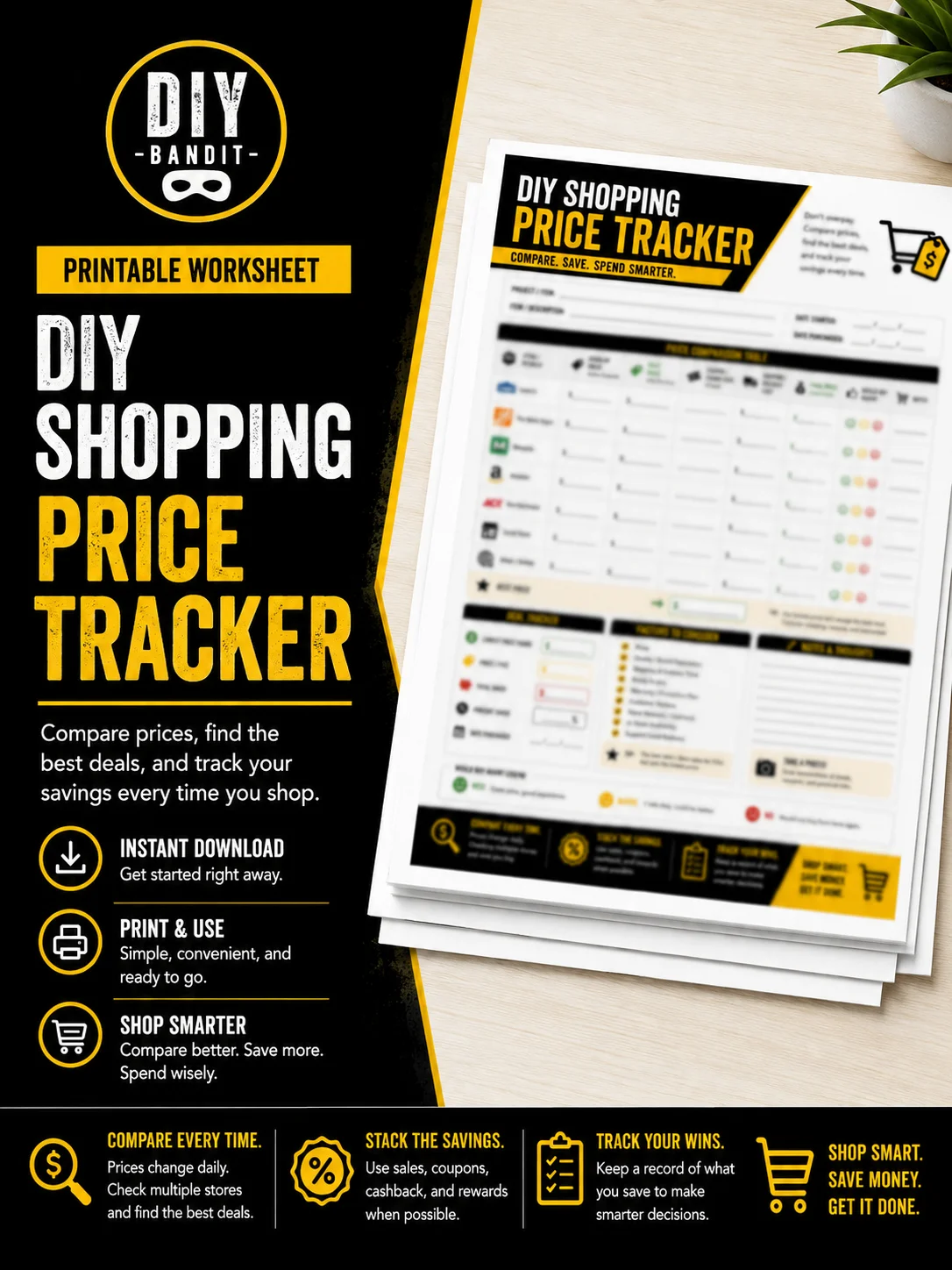 DIY Shopping Price Tracker Printable | Home Improvement Deal & Savings Comparison Sheet product image (1)