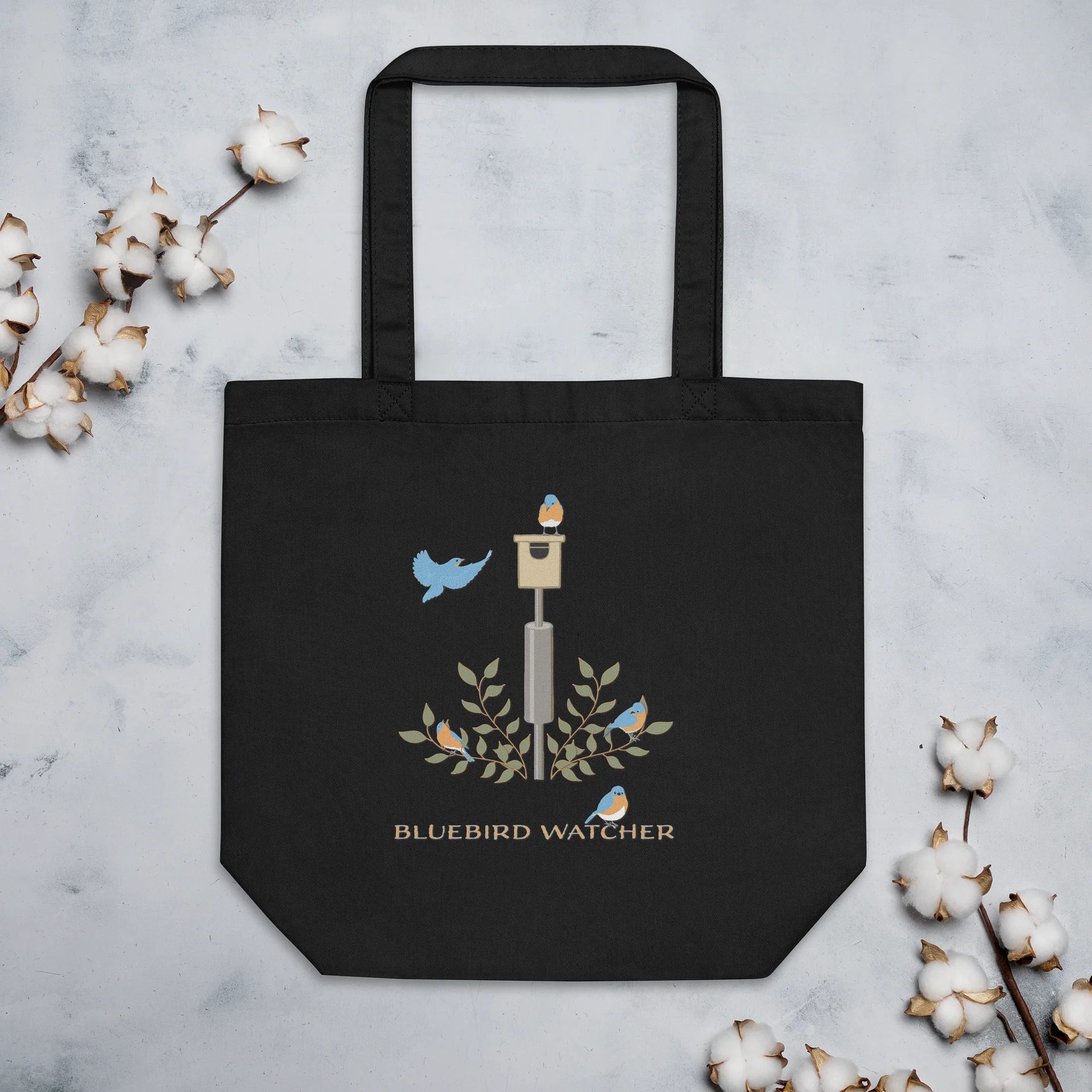 "Bluebird Watcher" Organic Cotton Tote in Black product image (7)