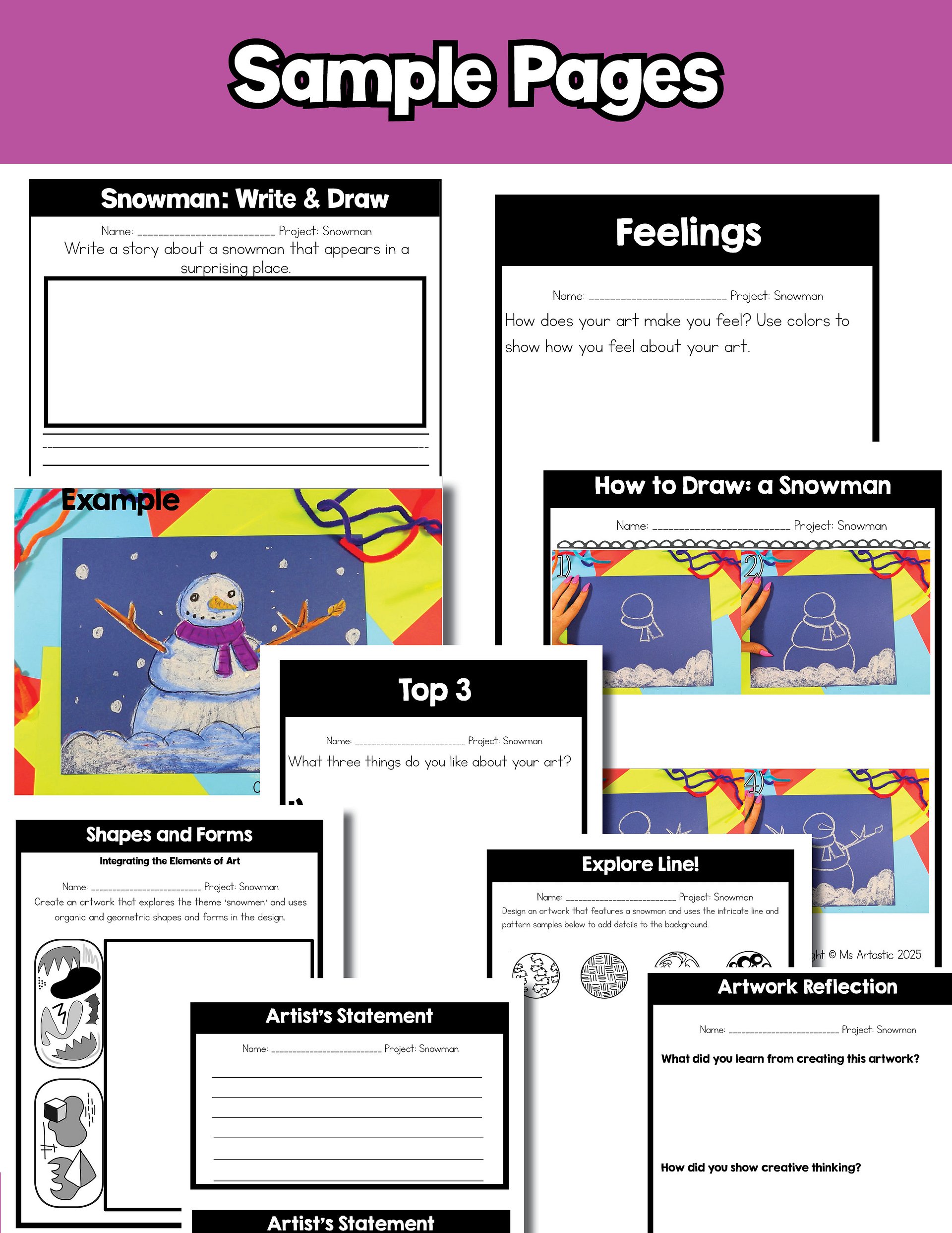 Winter Snowman Art Lesson Snowman Art Project Winter Art Activity with Reading product image (9)