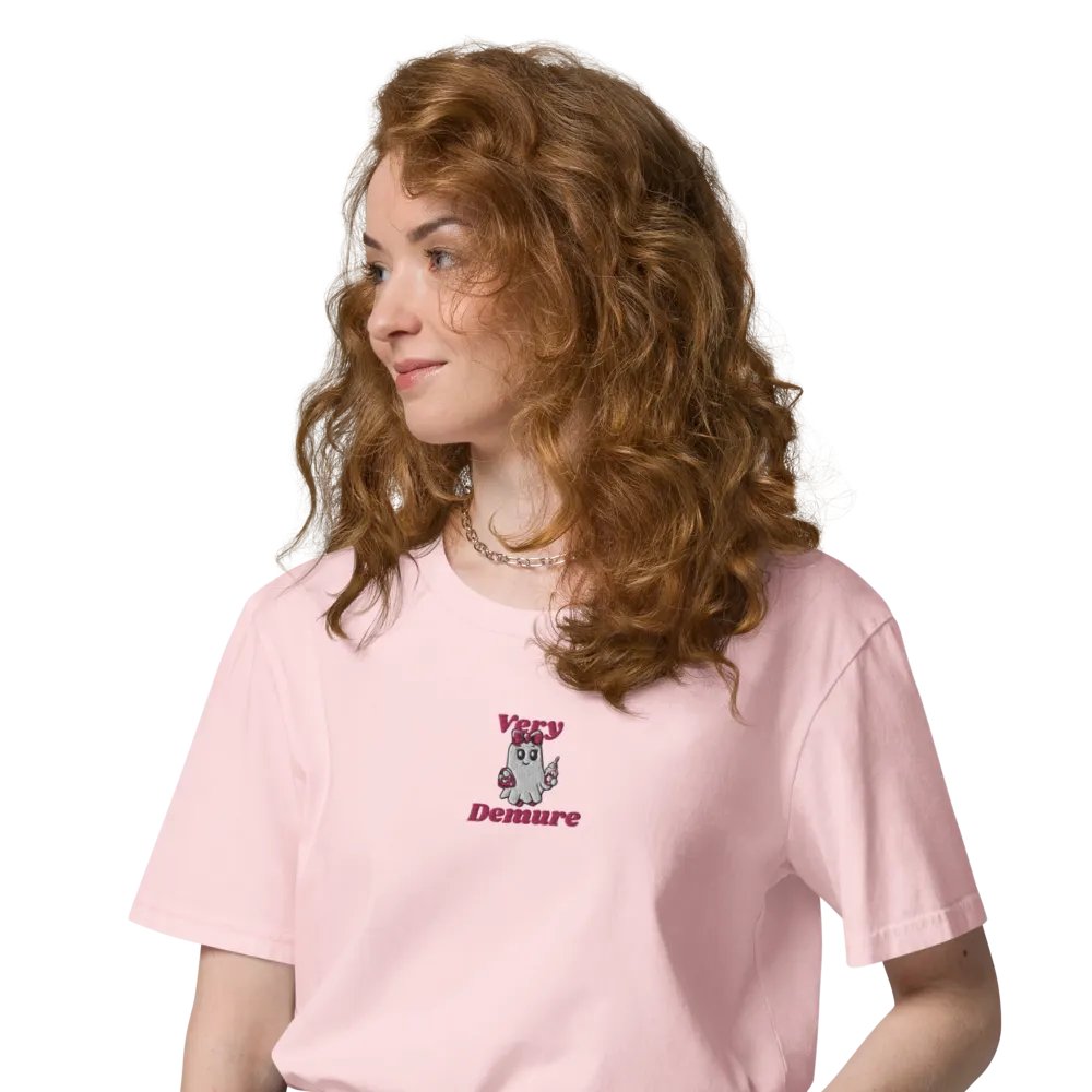 Very Demure Cute Ghost Embroidered Organic Cotton Regular Fit T-Shirt product image (24)