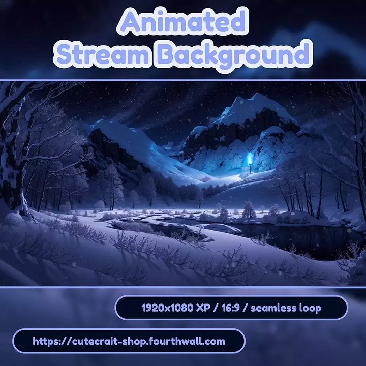 Animated Vtuber Stream Background for Twitch & Youtube, Stream Overlay, Winter Snowy Night, seamless loop product image (1)