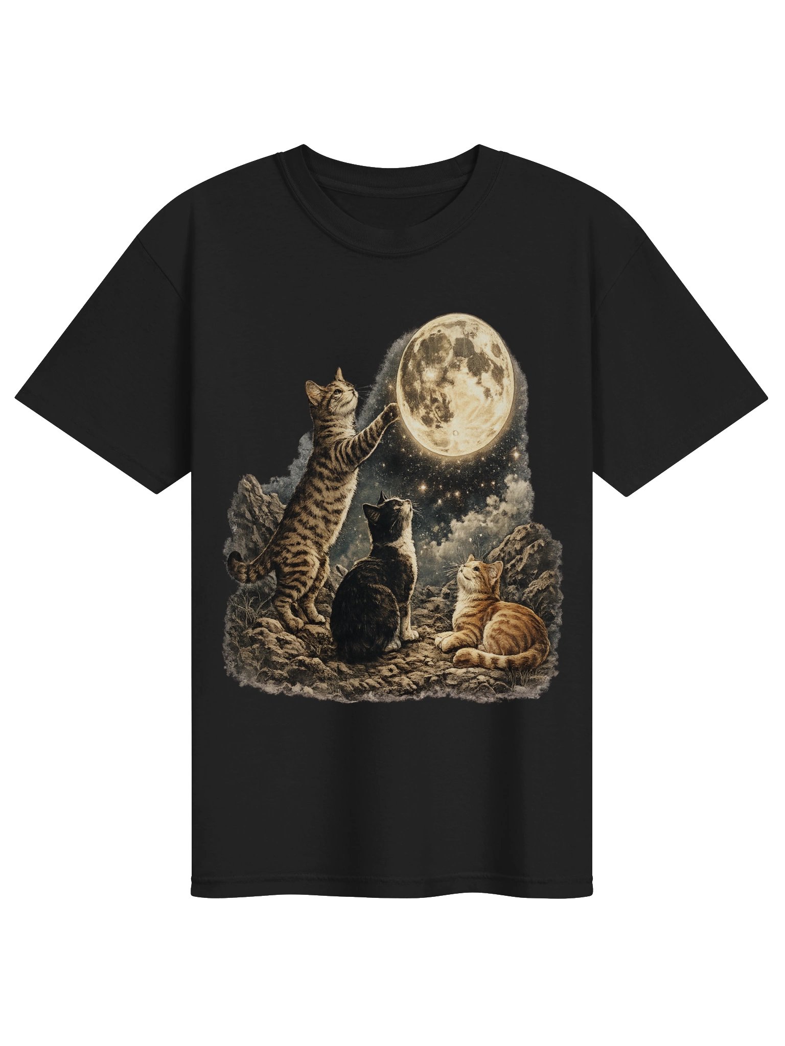 Moonlit Cats T-Shirt | Celestial Full Moon Vintage product image (1)