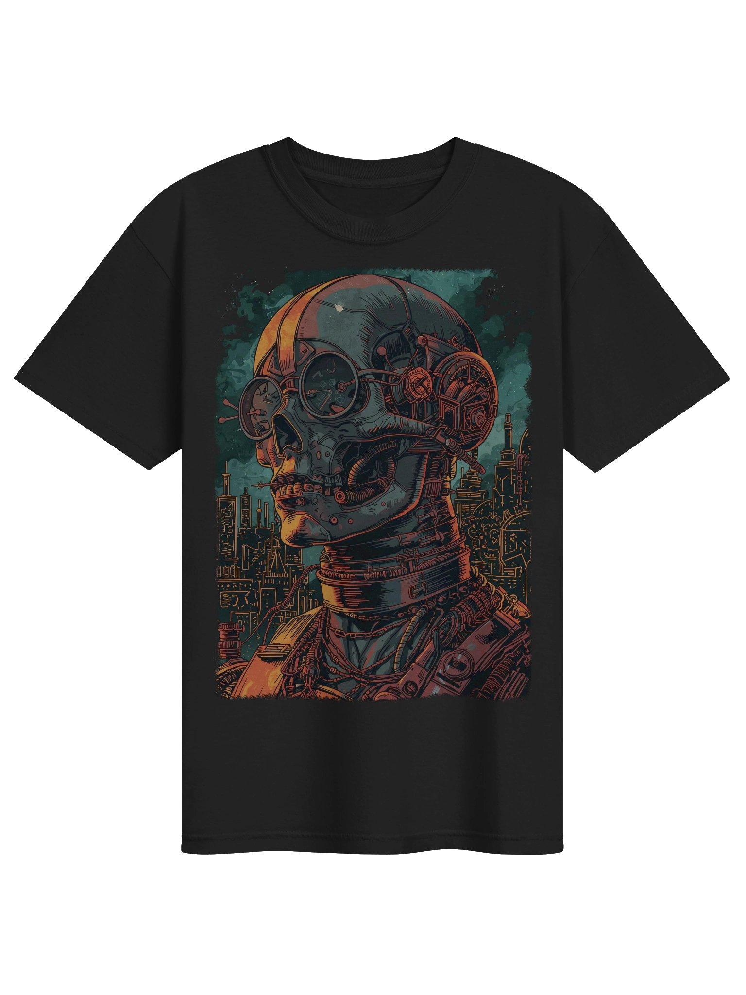 Cyber Skull Skyline Heavyweight T-Shirt product image (1)