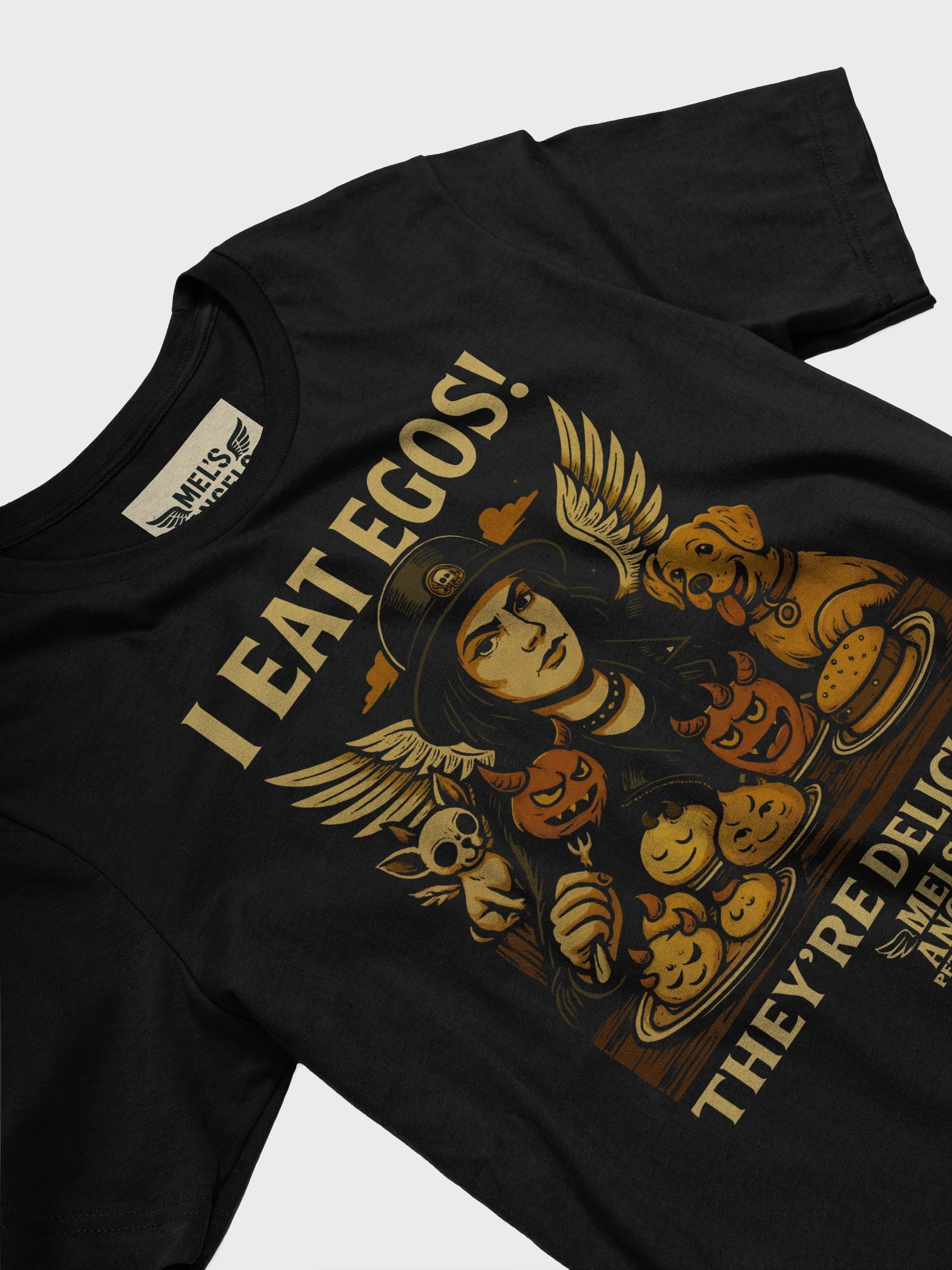Mel’s Angels "I Eat Egos – They’re Delicious" Vintage Graphic Tee | Punk Rock Dog Lovers Shirt product image (1)