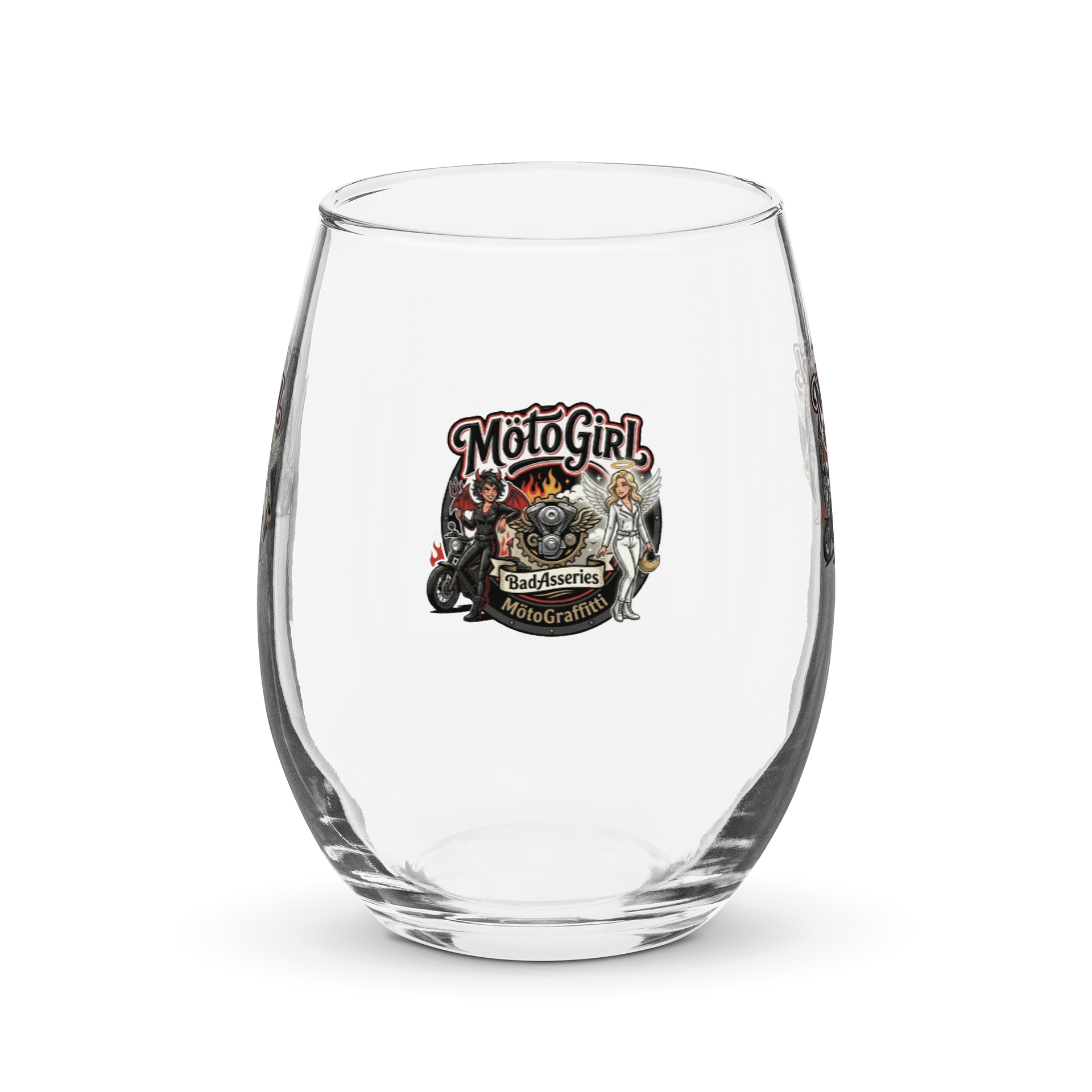 MotoGirl Emblem Stemless Wine Glass product image (1)
