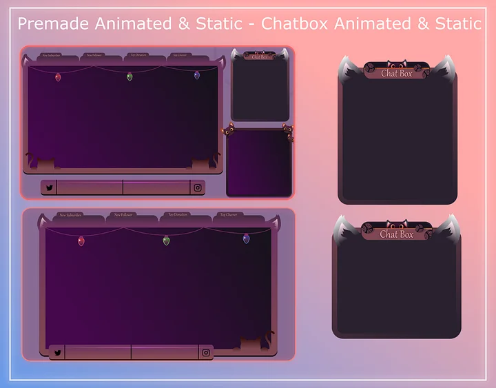 Cute Stream Overlay Animated pack, Cat Stream Overlay Pack, Vtuber Stream Overlay product image (2)