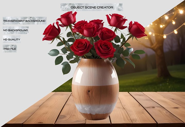 Natural Wood Gradient Vase with Red Roses PNG product image (2)