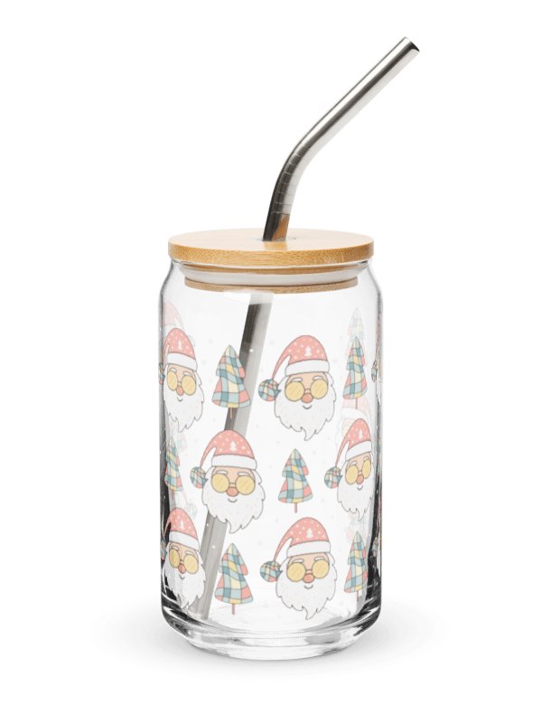 Retro Groovy Santa Claus Christmas Glass Can Sipper 16 oz. product image (4)