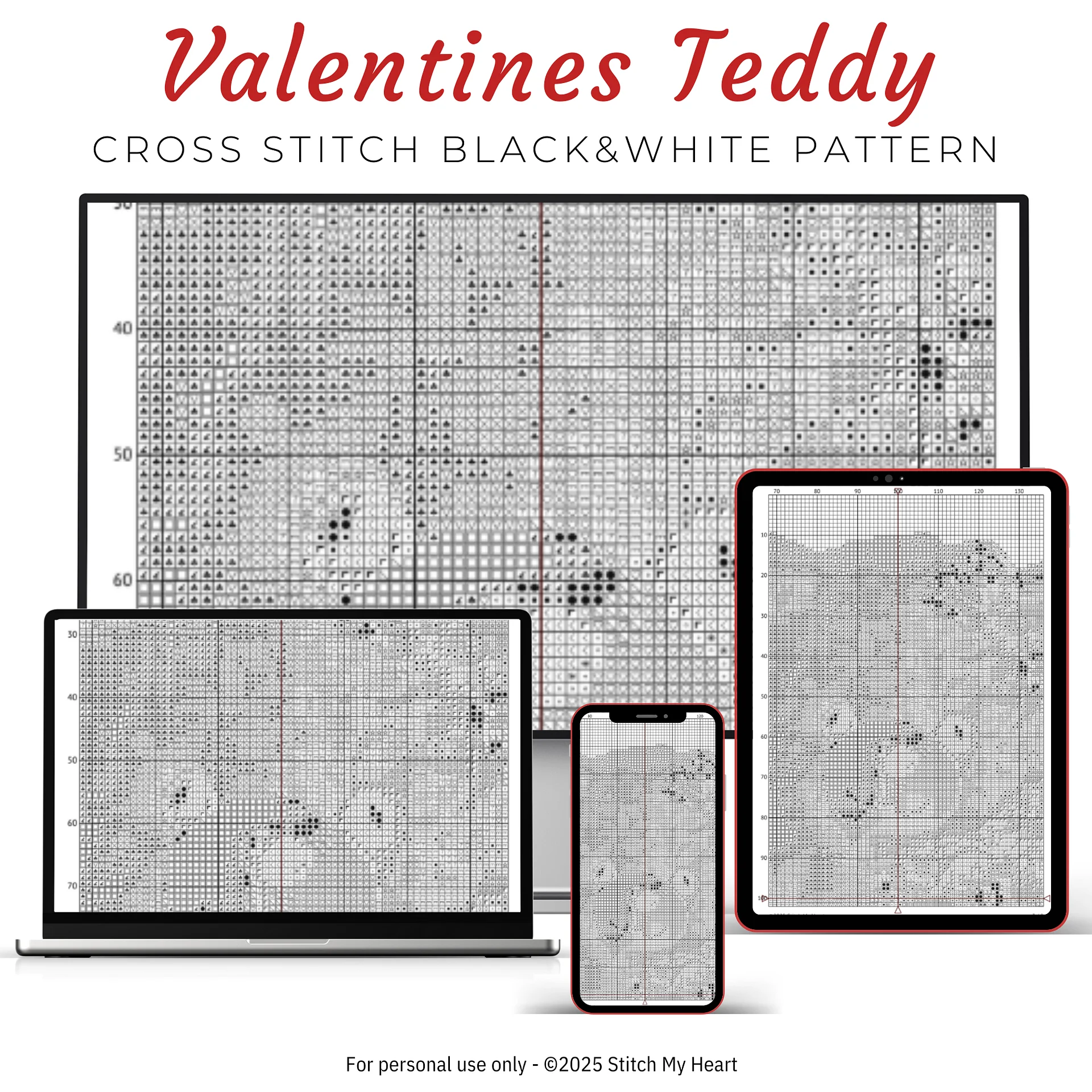 Valentines Teddy Cross Stitch Pattern product image (4)