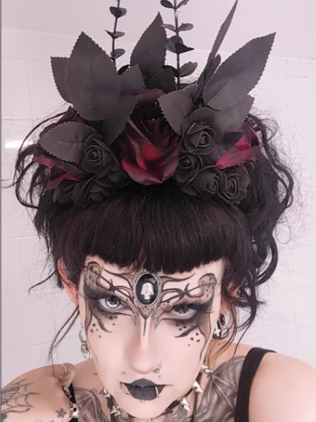 Gothic Headpiece (Roses & Black Leaves) product image (1)