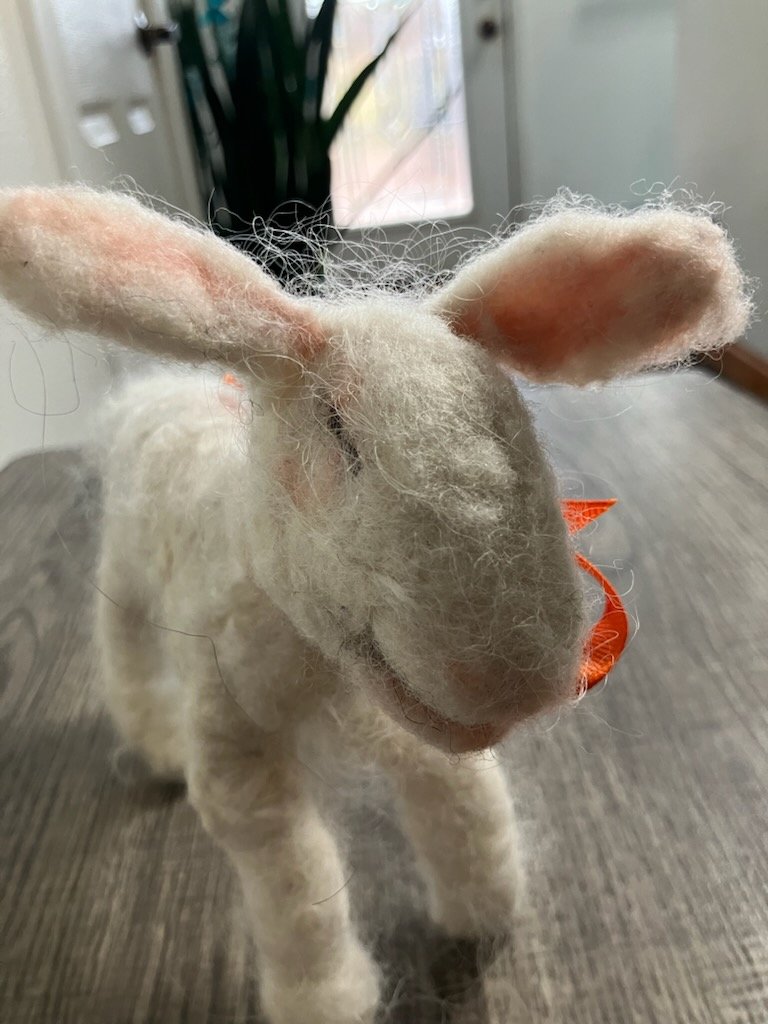 Hand-Felted Wool Lamb Sculpture - Poseable "Contented" Sheep - One-of-a-Kind Heirloom Nursery Decor Product product image (6)