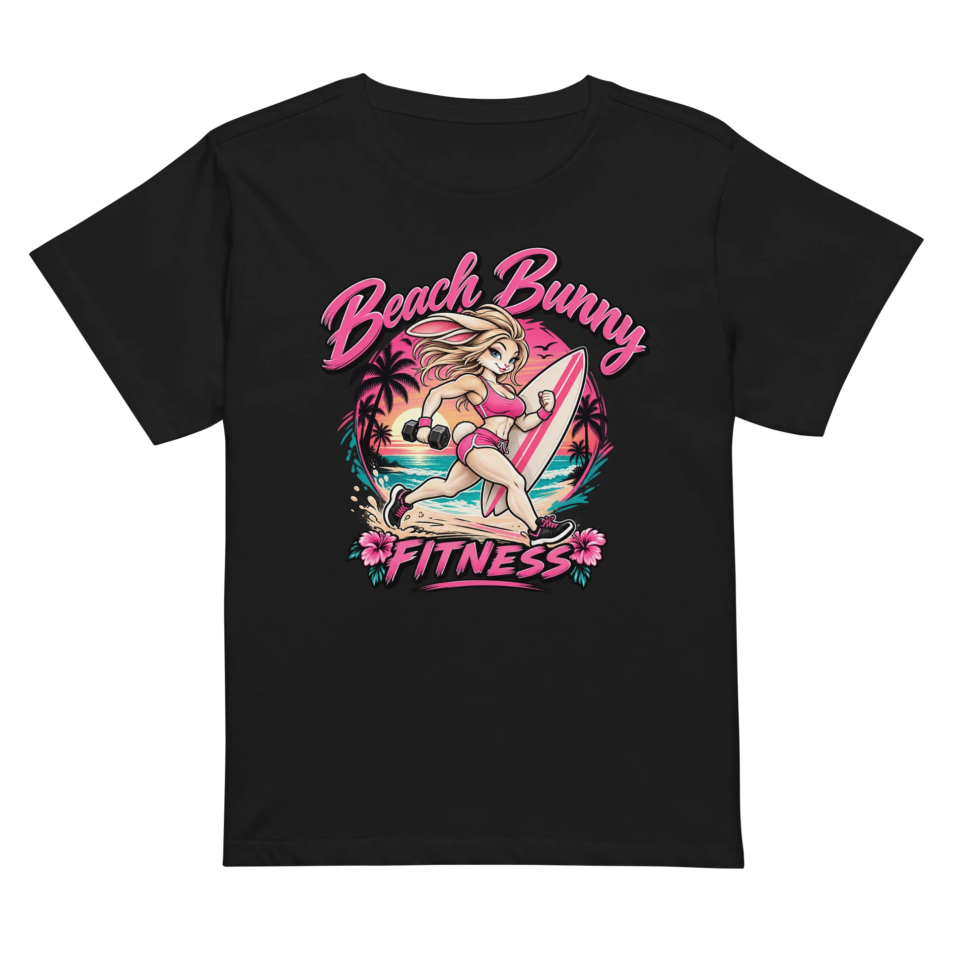 Beach vibes meet gym life. The Beach Bunny Fitness Classic Tee features our signature athletic Beach Bunny design with a bold tropical sunset and vibrant pink style. Made for workouts, beach days, or product image (3)