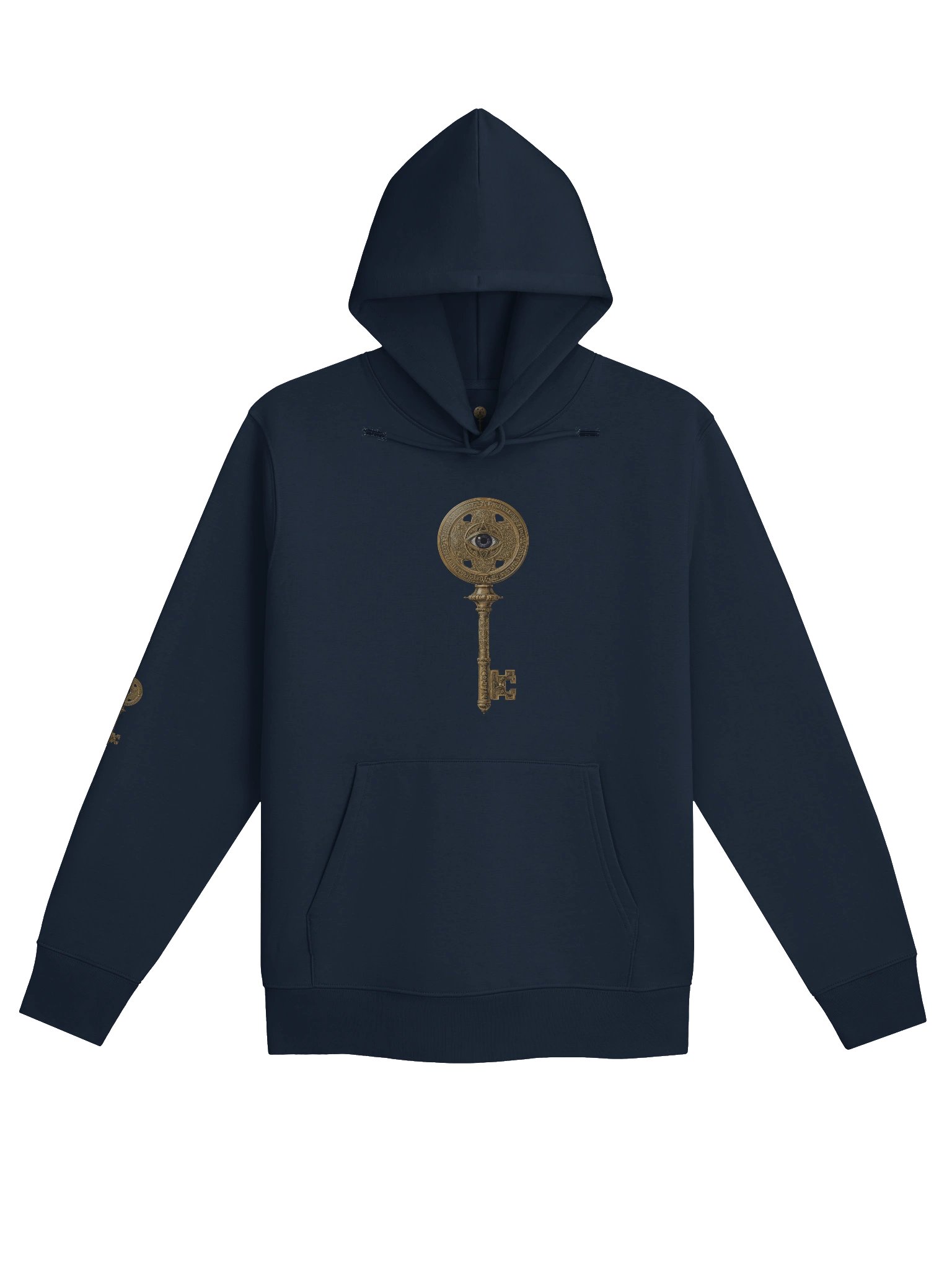 The Gatekeeper’s Key – French Navy Sigil Arm Edition (Front + Right Sleeve Print) | Organic Hoodie product image (1)