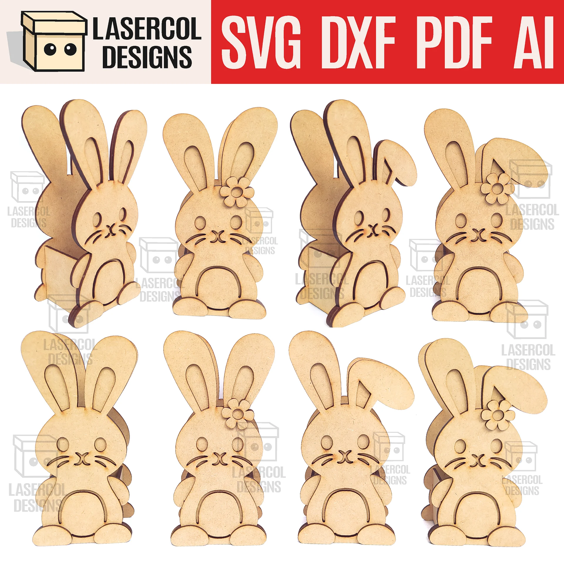 Easter Bunny Basket Bundle (Set 1-2-3-4) - Laser Cut Files product image (6)