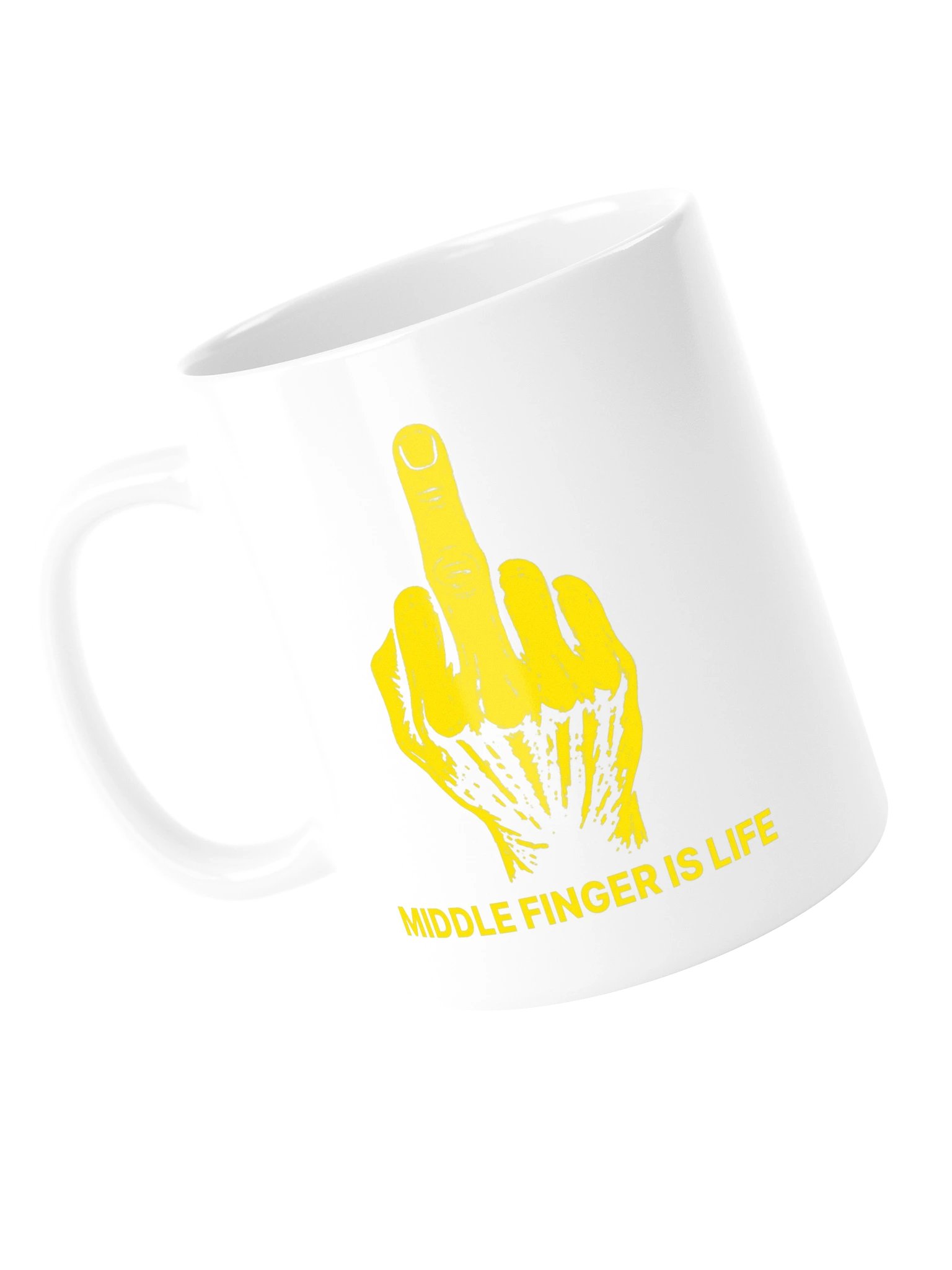 No ShopCo Middle Finger White Glossy Mug - Yellow Artwork product image (5)