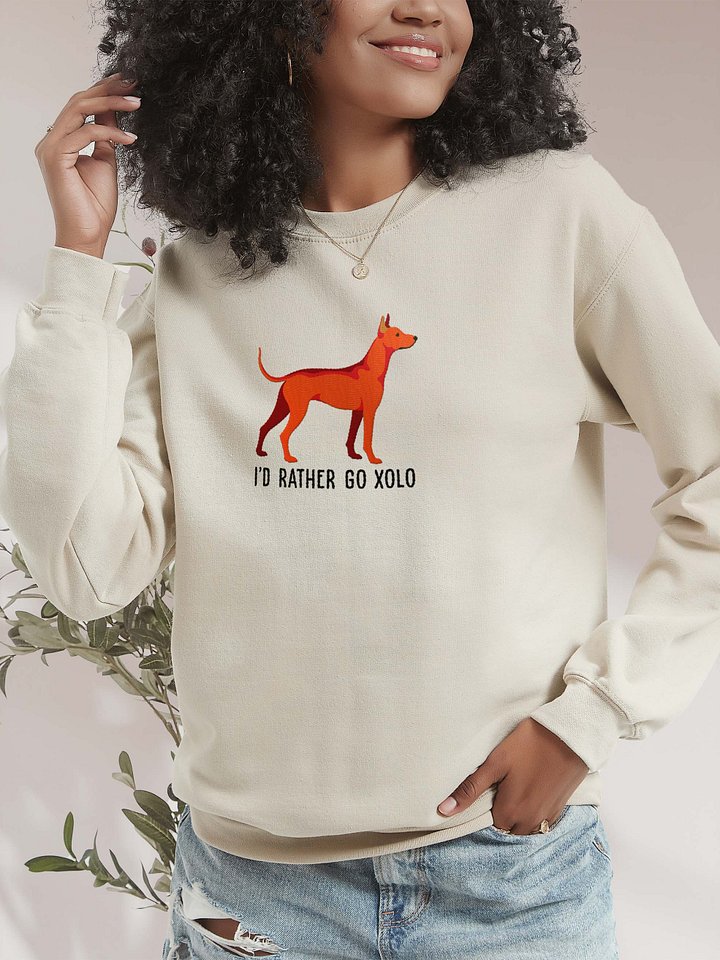 I'd Rather Go Xolo Sweatshirt (Embroidered) of a Xoloitzcuintli(Red) product image (2)
