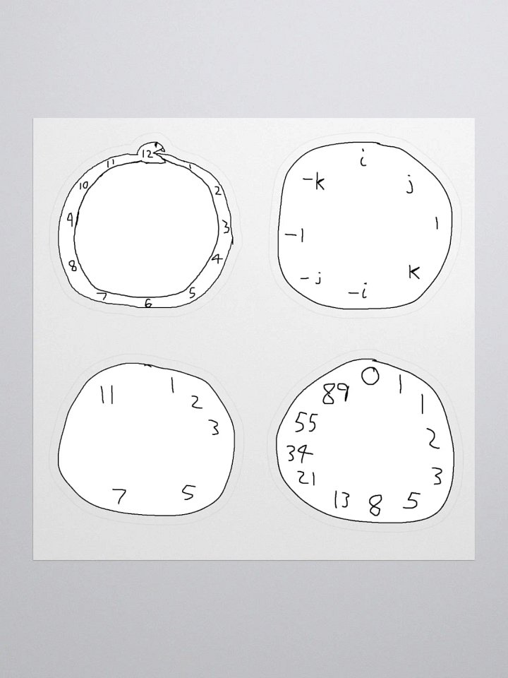 Ouroboros, Quaternion, Prime(ish), Fibonacci Clock Stickers product image (1)