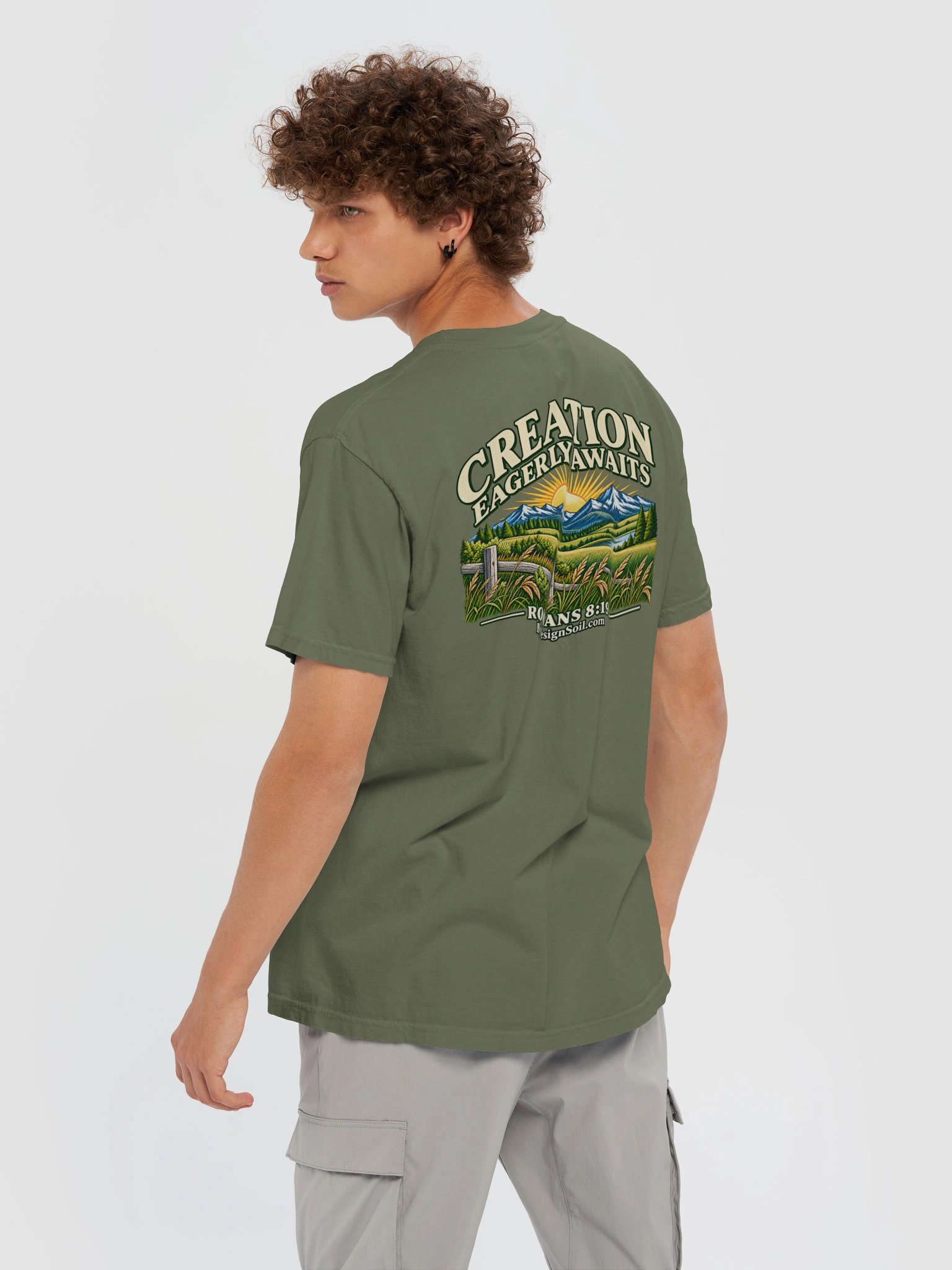 Creation Eagerly Awaits — Romans 8:19 T-Shirt Moss product image (6)