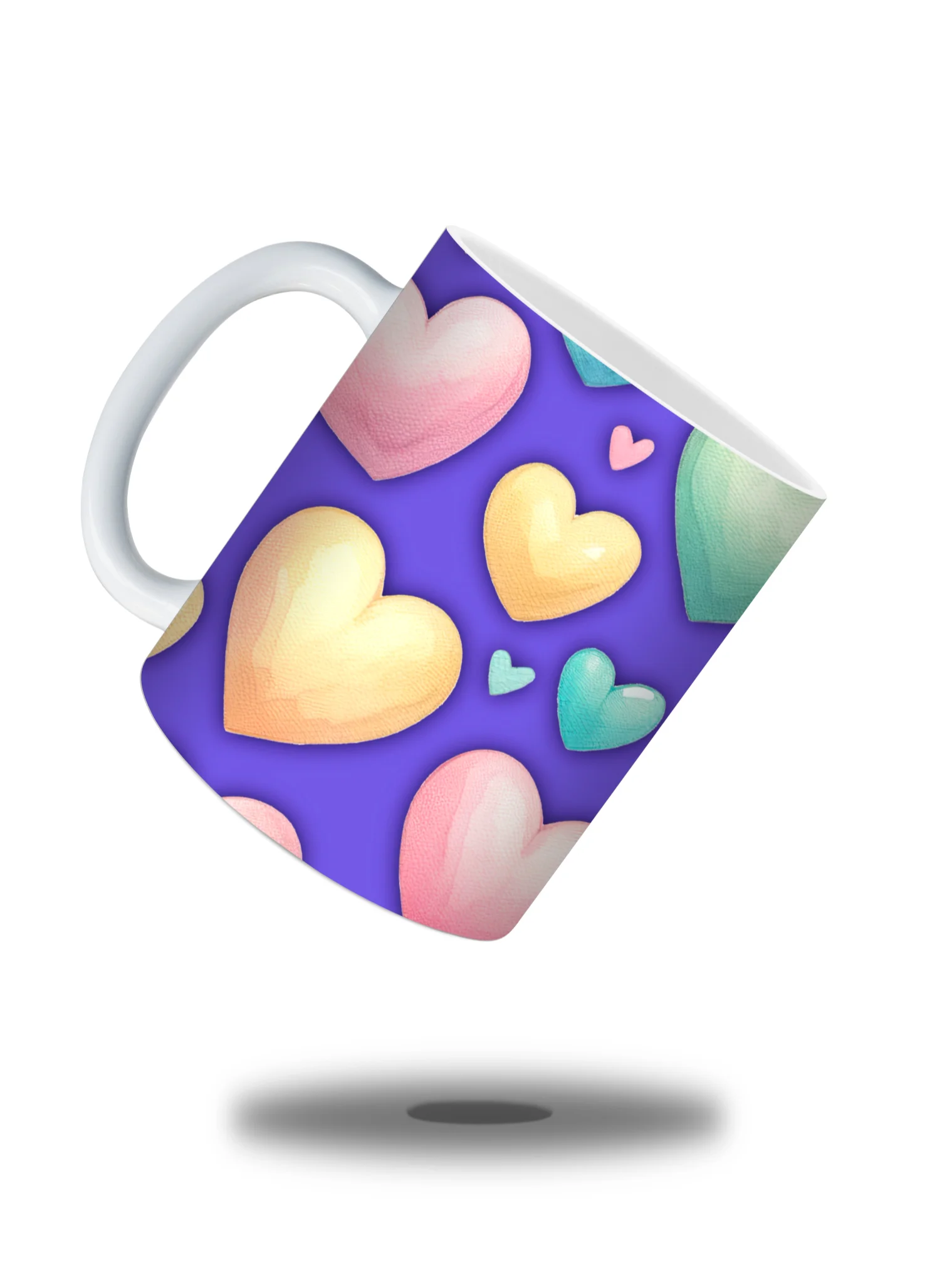 (Purple) Colorful Hearts 11oz Coffee Mug – Cute and Romantic Love-Themed Ceramic Cup – Perfect for Valentine's Day, Anniversaries, or Daily Use product image (2)