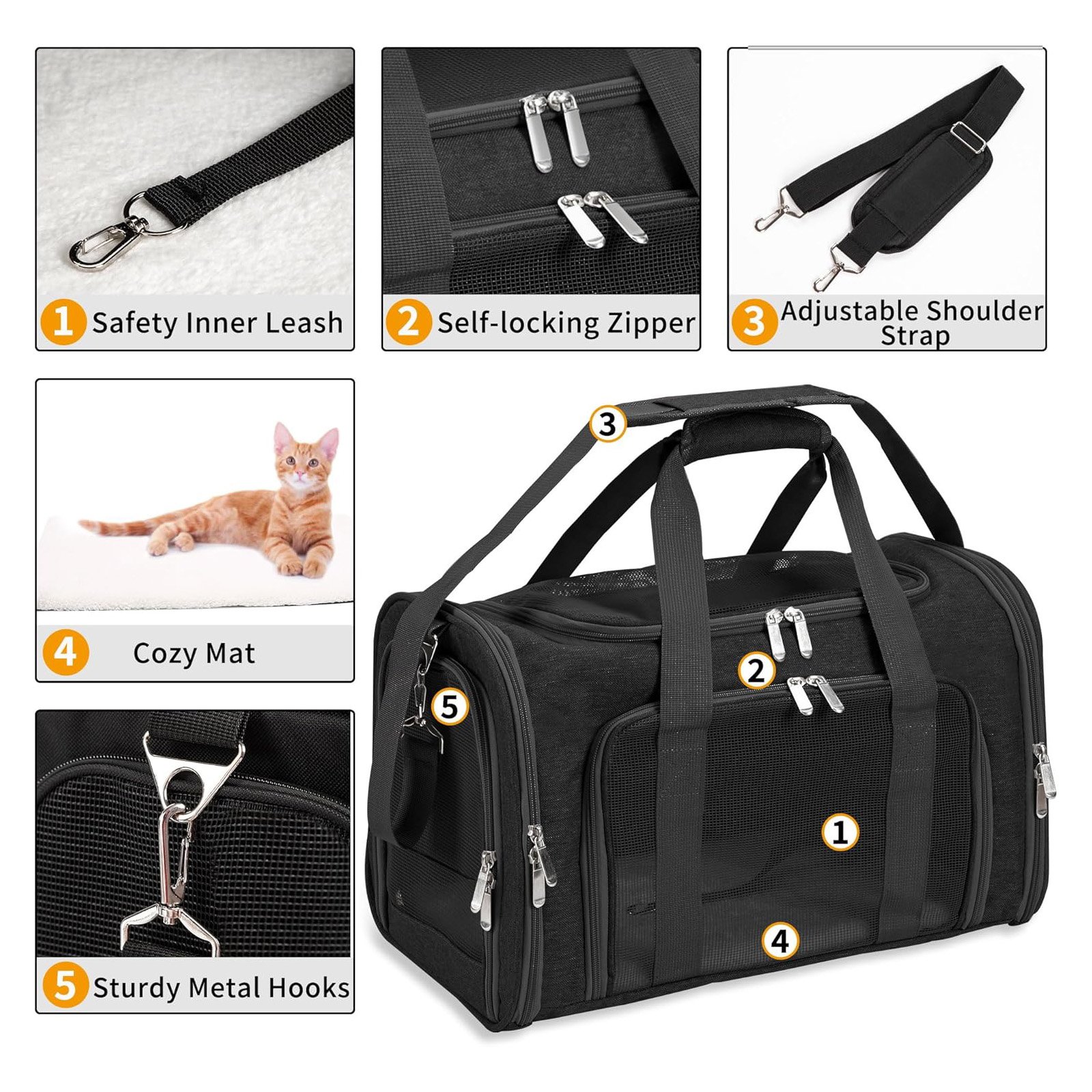 Cat Carriers Dog Carrier Pet Carrier For Small / Medium Cats Dogs Puppies (Up To 15lbs),Small Dog Carrier Soft Sided, Collapsible Waterproof Travel Puppy Carrier -Black product image (5)