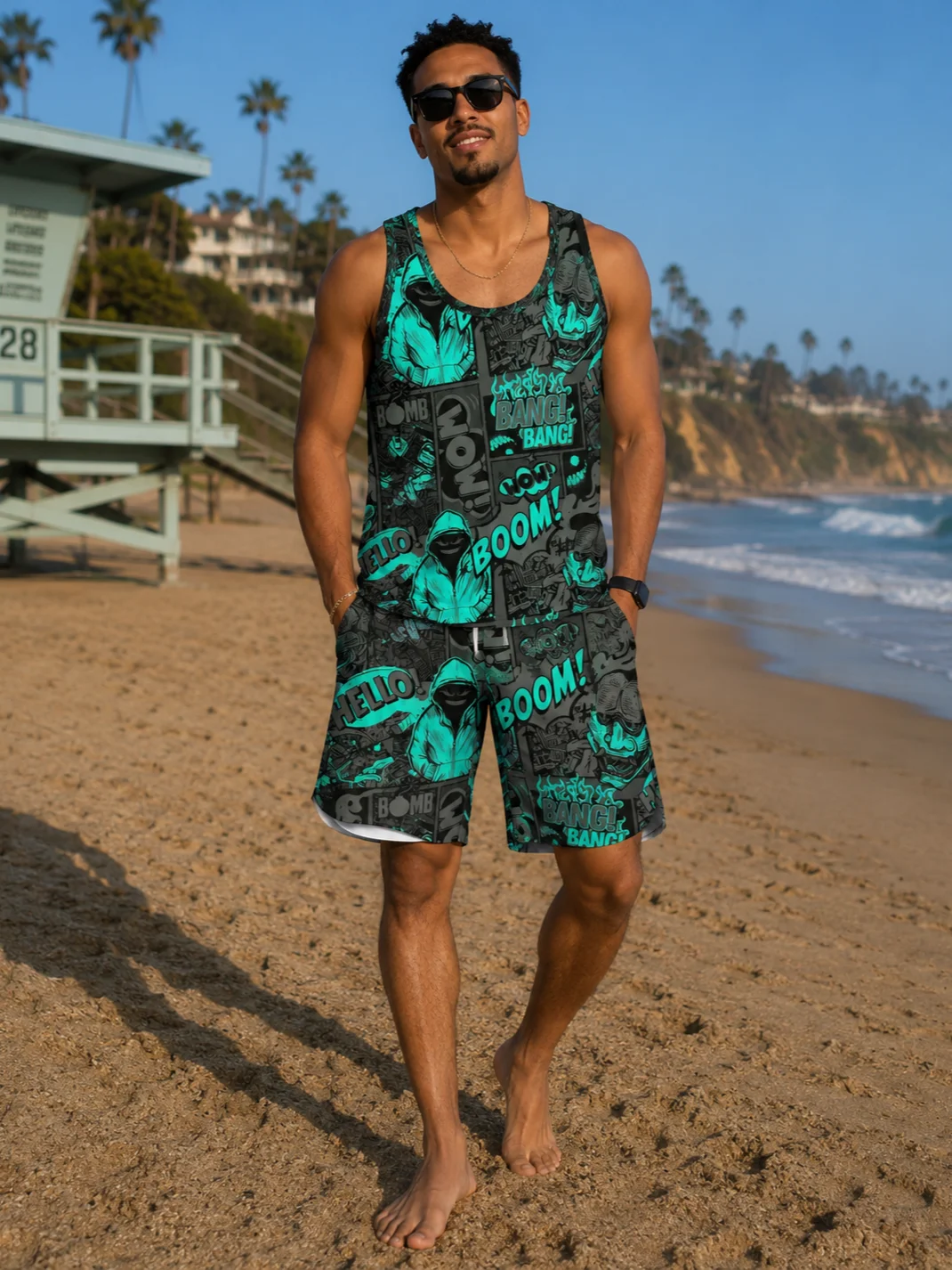 Comic Chaos Beach Set – Tank Top + Swim Trunks product image (1)