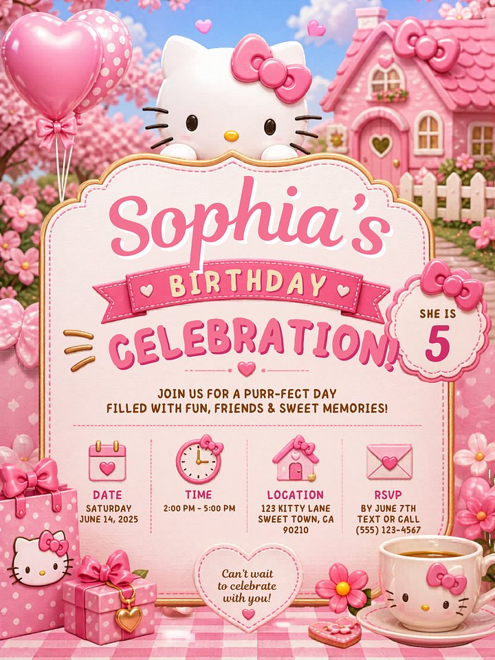 Hello Kitty Birthday Invitation Template product image (1)