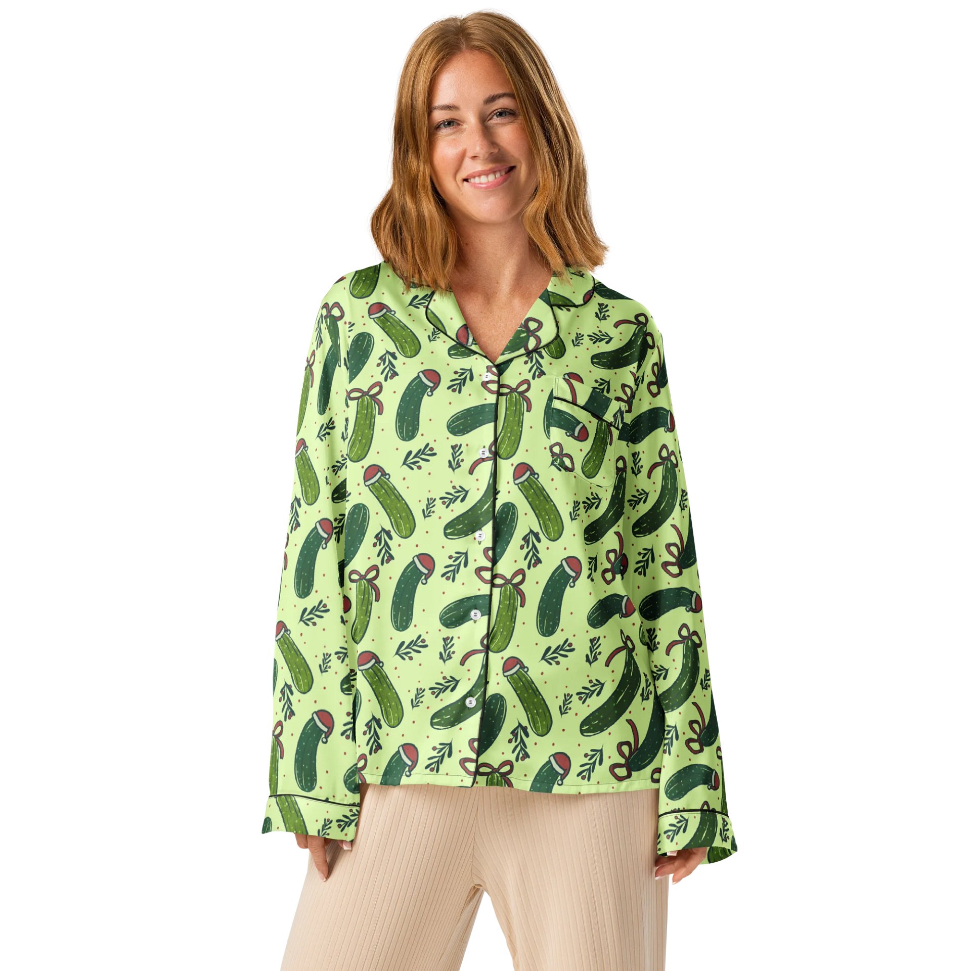 Funny Christmas Pickles Pattern Pyjama Shirt product image (2)
