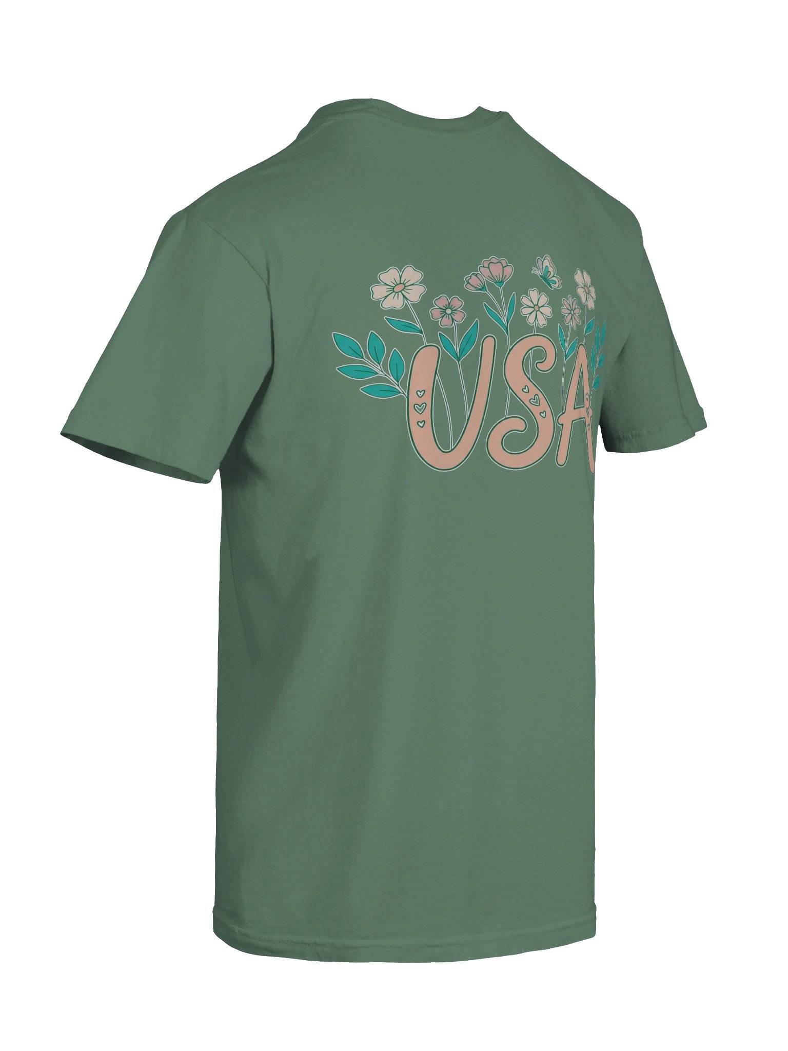 USA Floral Comfort Colors T-Shirt – 4th of July Front Pocket & Back Graphic Tee product image (57)