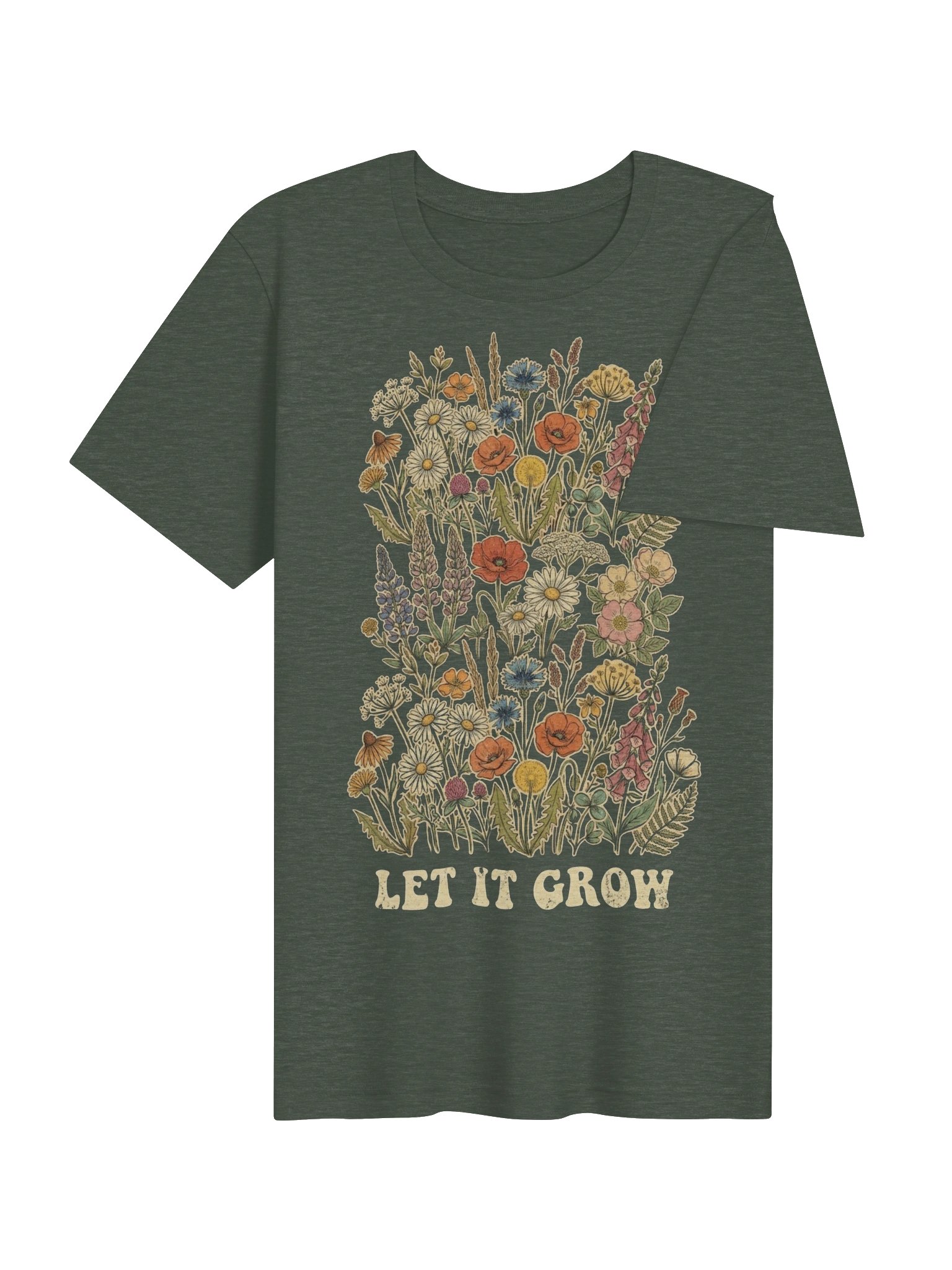 Boho Retro Floral Tee, "Let It Grow" Wildflower Collage Shirt for Nature Lovers & Wild Spirits product image (5)