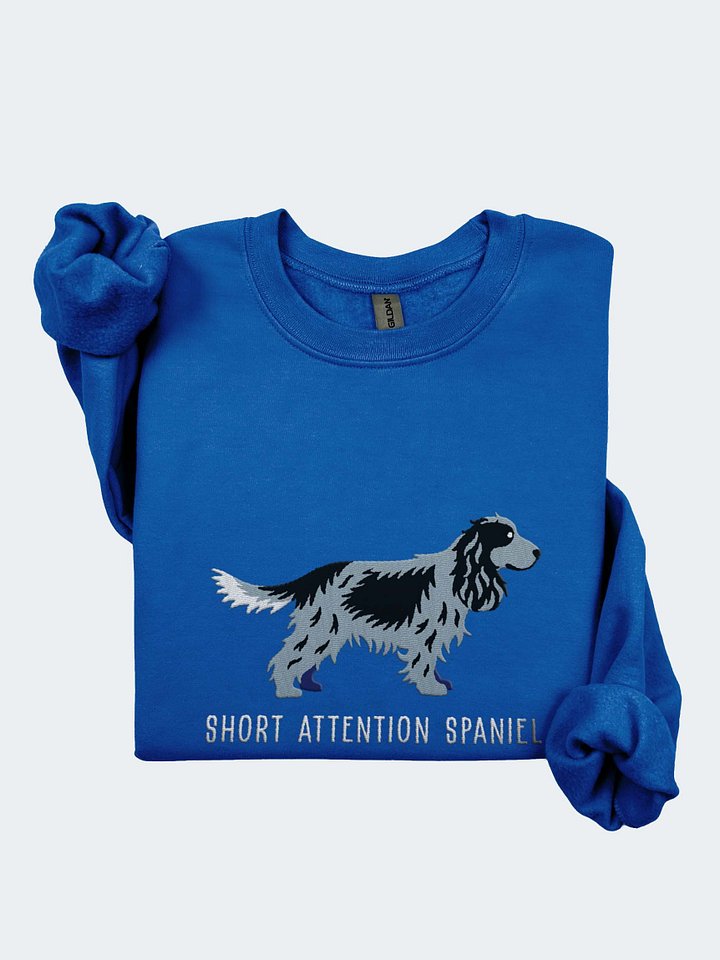 Short Attention Spaniel Sweatshirt (Embroidered) of an English Cocker Spaniel(Blue Roan, Full Tail) product image (1)