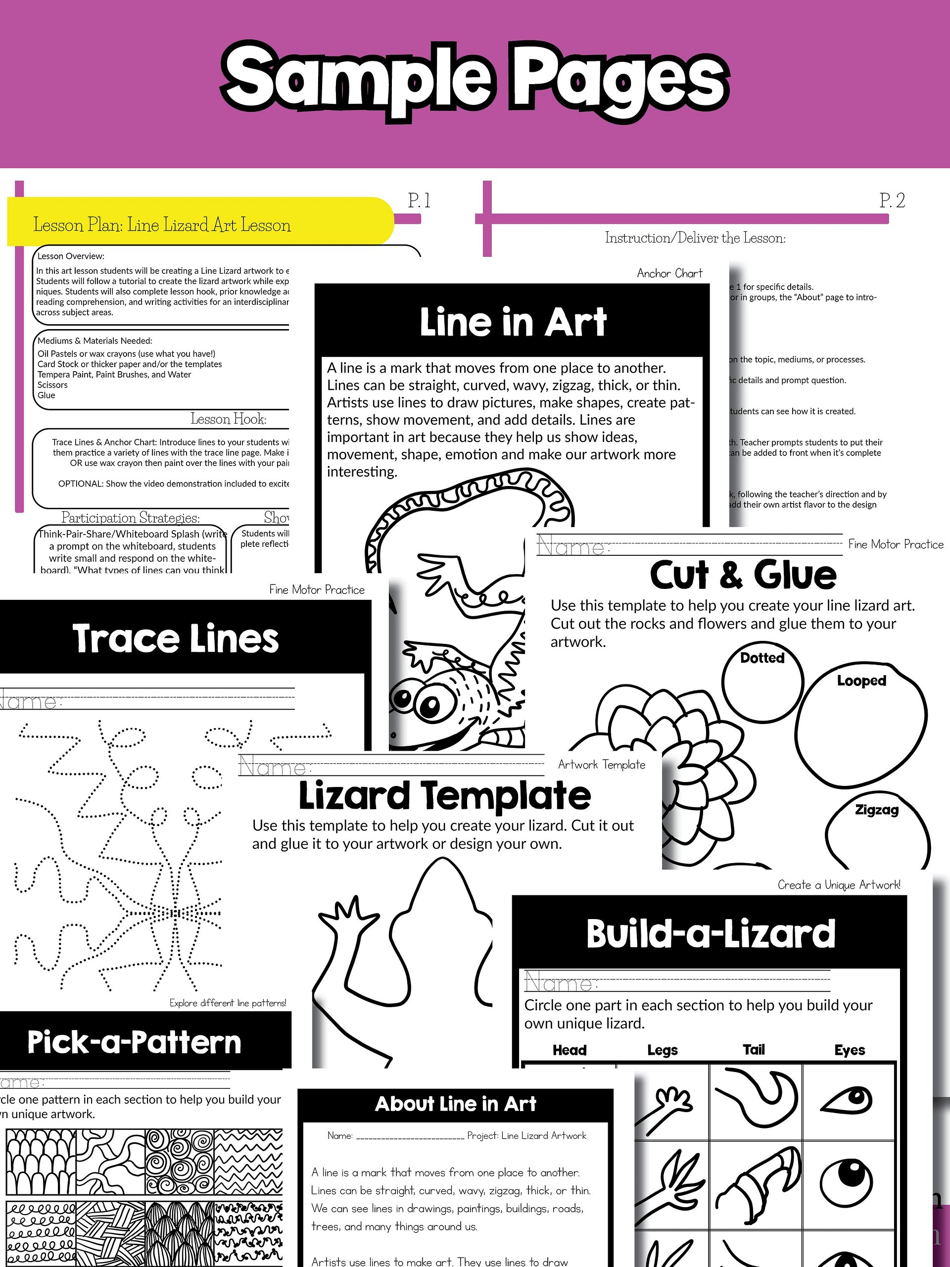 Line Lesson Line Lizard Art Project 1st Grade Art Activity Element of Art Line product image (8)