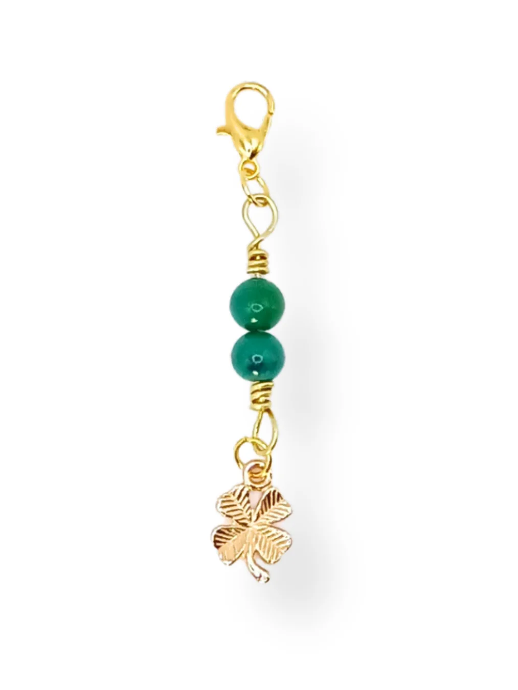 Lucky Clover Notebook Charm | Chrysocolla, Gold-Tone | Stitch Marker | Zipper Pull product image (1)