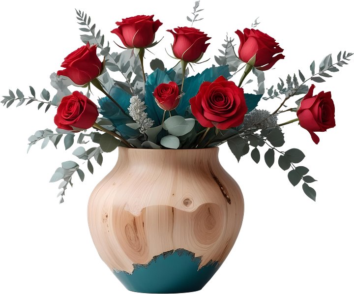 Rustic Teal and Wooden Vase with Red Roses PNG product image (1)
