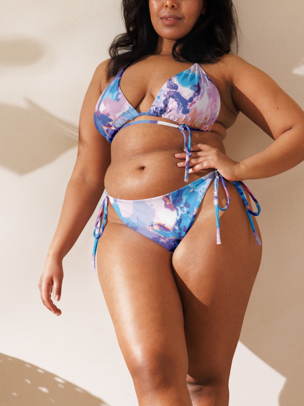 Triangle Bikini Top "Marble Effect Pastel Blue Purple Dreamy Waves" product image (5)