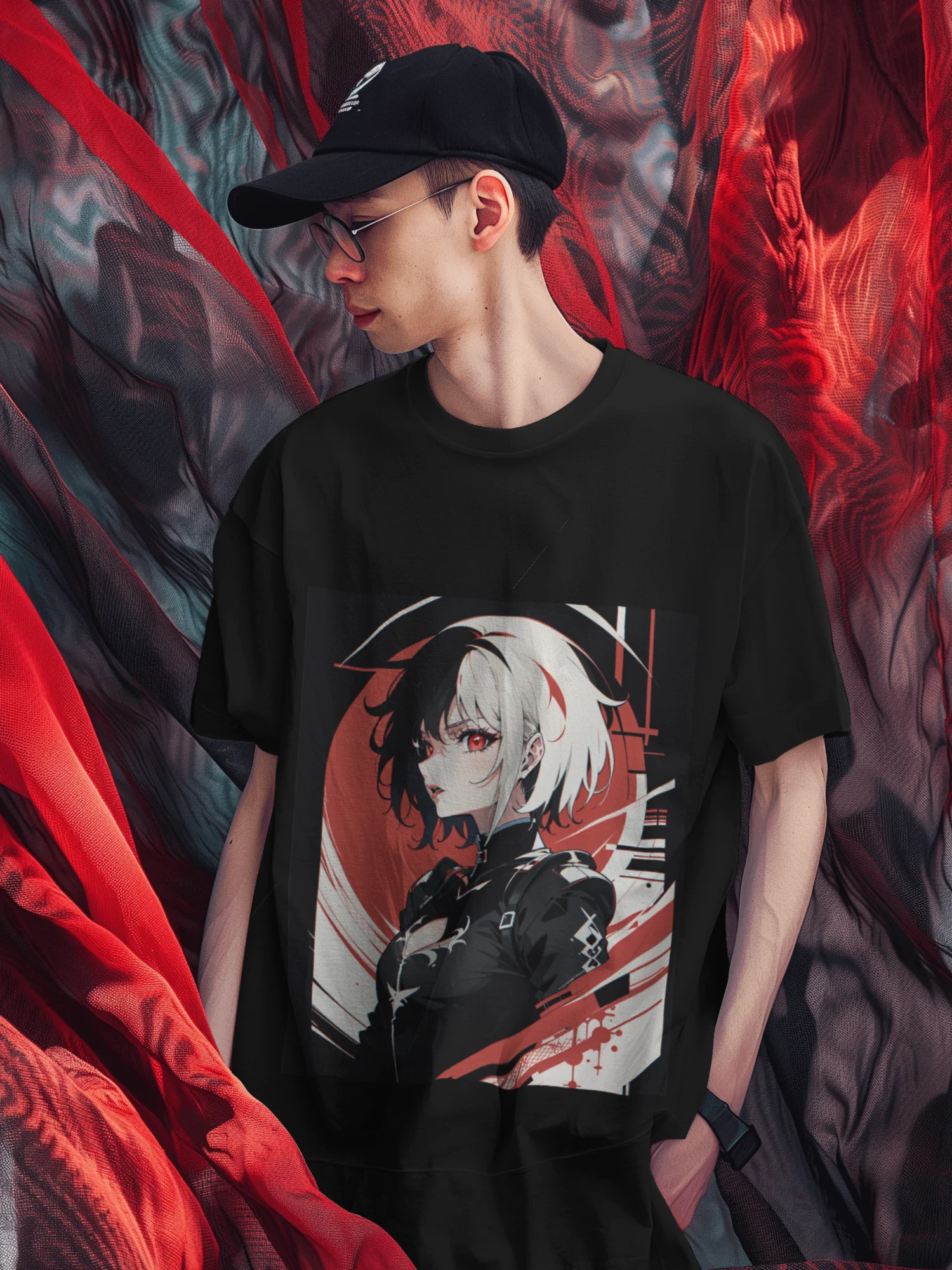Crimson Gaze Cyberpunk Rebel Anime Graphic T-Shirt product image (3)