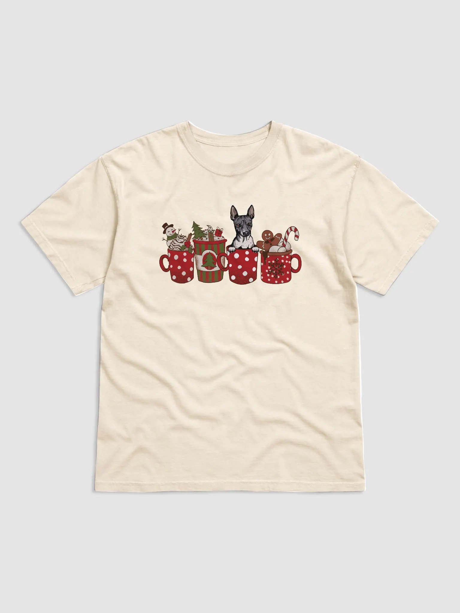 Cute American Hairless Terrier in a Christmas Cup T-Shirt | Funny Christmas Pup in a Cup product image (14)