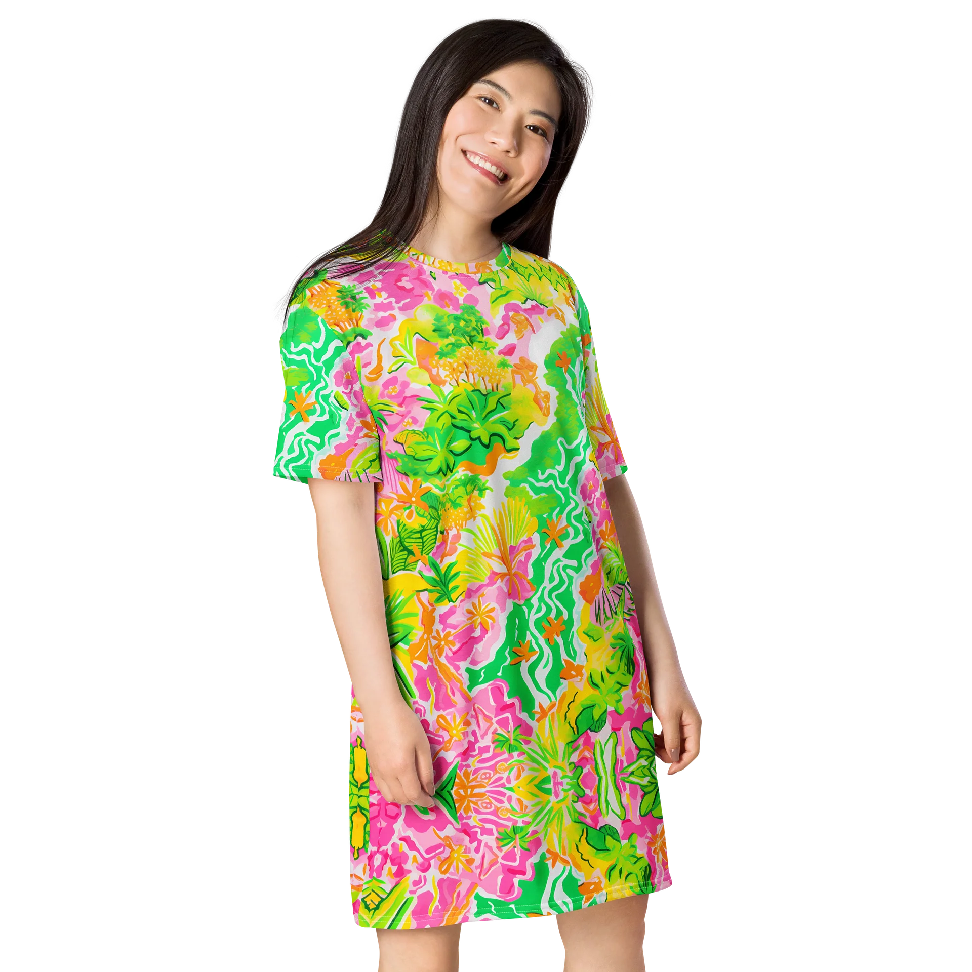 Tropical Garden Print Oversized T-Shirt Dress product image (2)