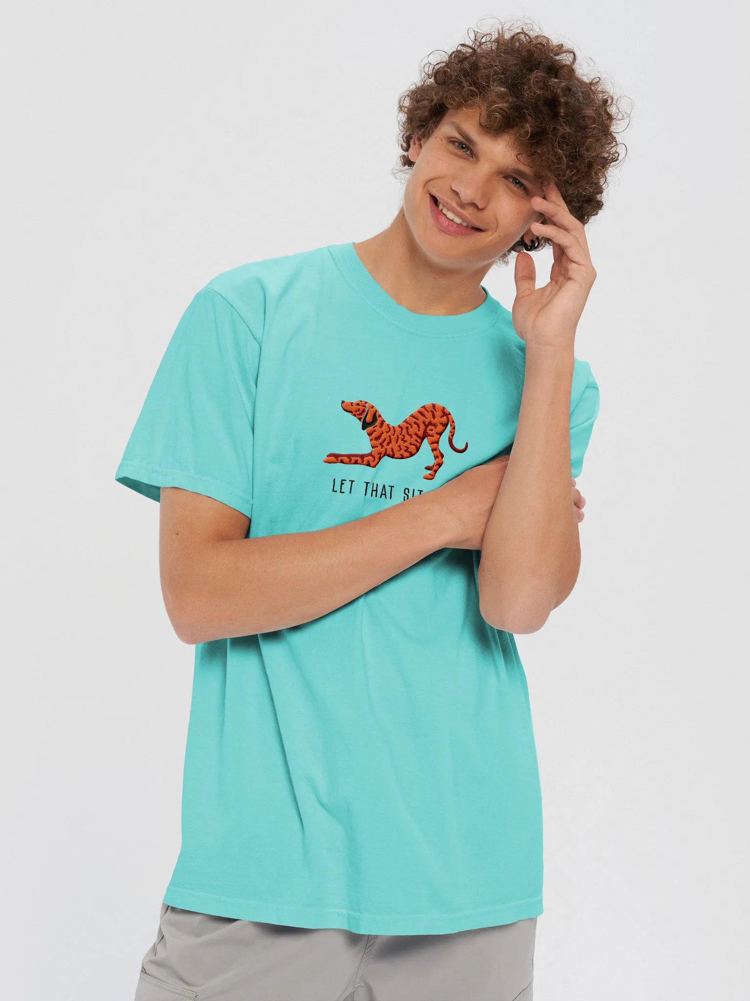 Let That Sit Go T-Shirt(Embroidered) of a Plott Hound(Red Brindle) product image (2)