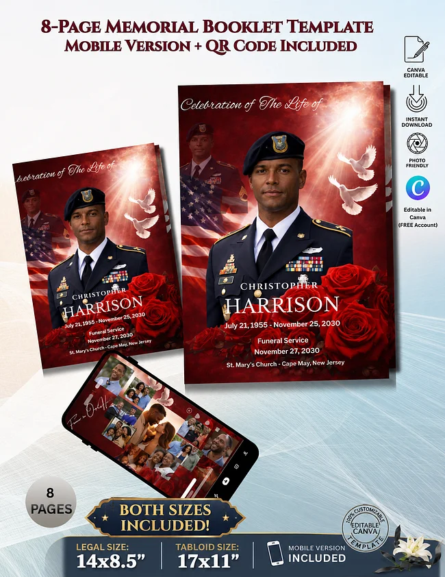 Crimson Red Funeral Programs & Memorial Templates