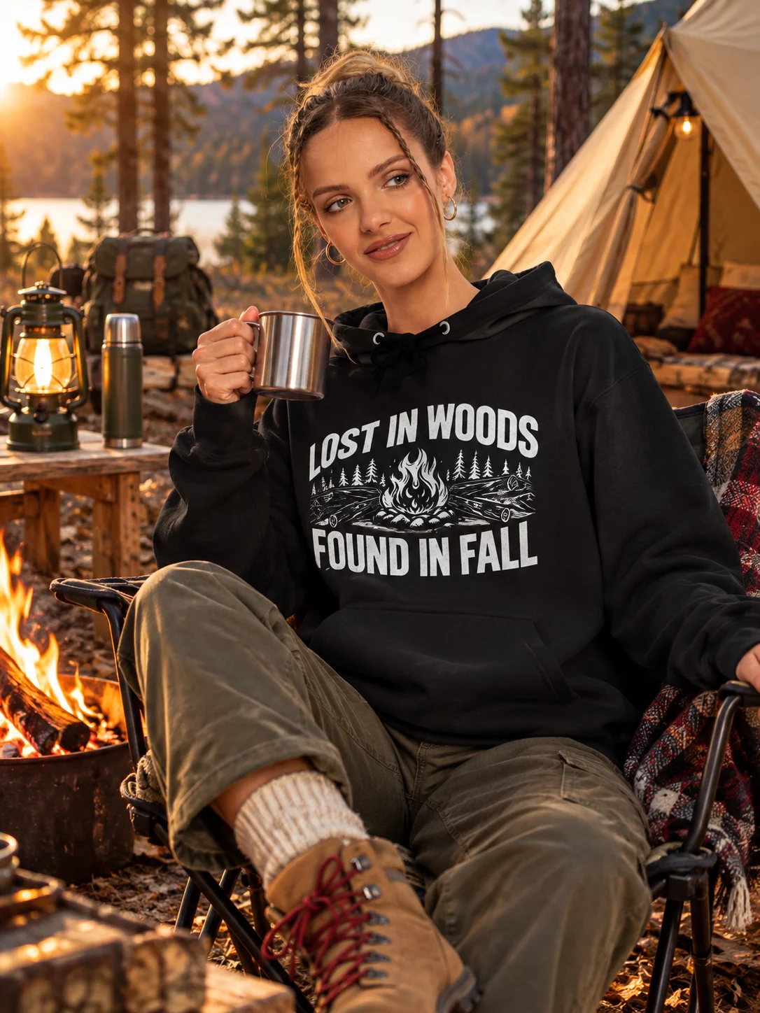 "Lost in Woods, Found in Fall" Campfire Hoodie product image (1)