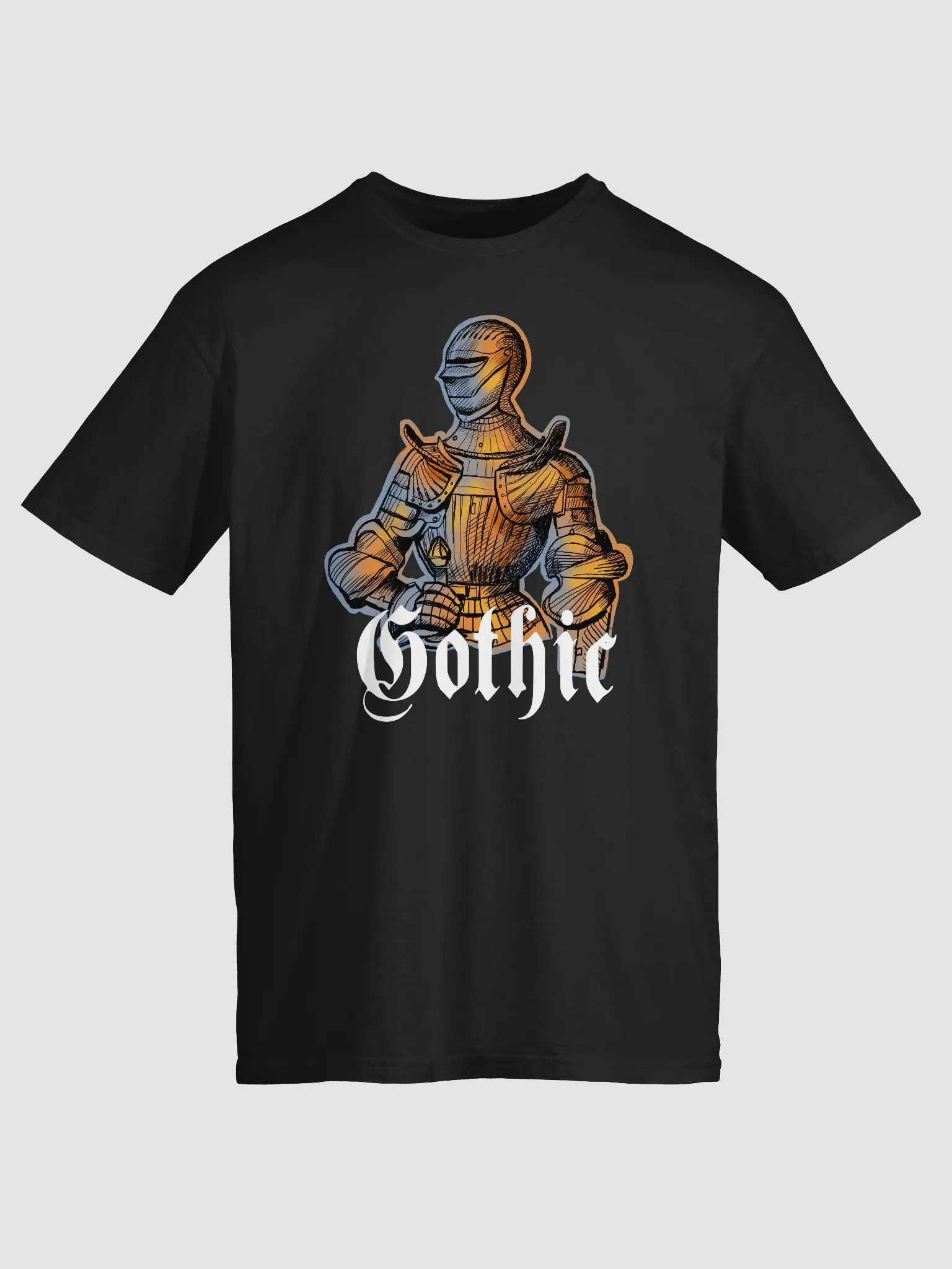 Gothic knight: a medieval warrior in full armor t shirt product image (1)