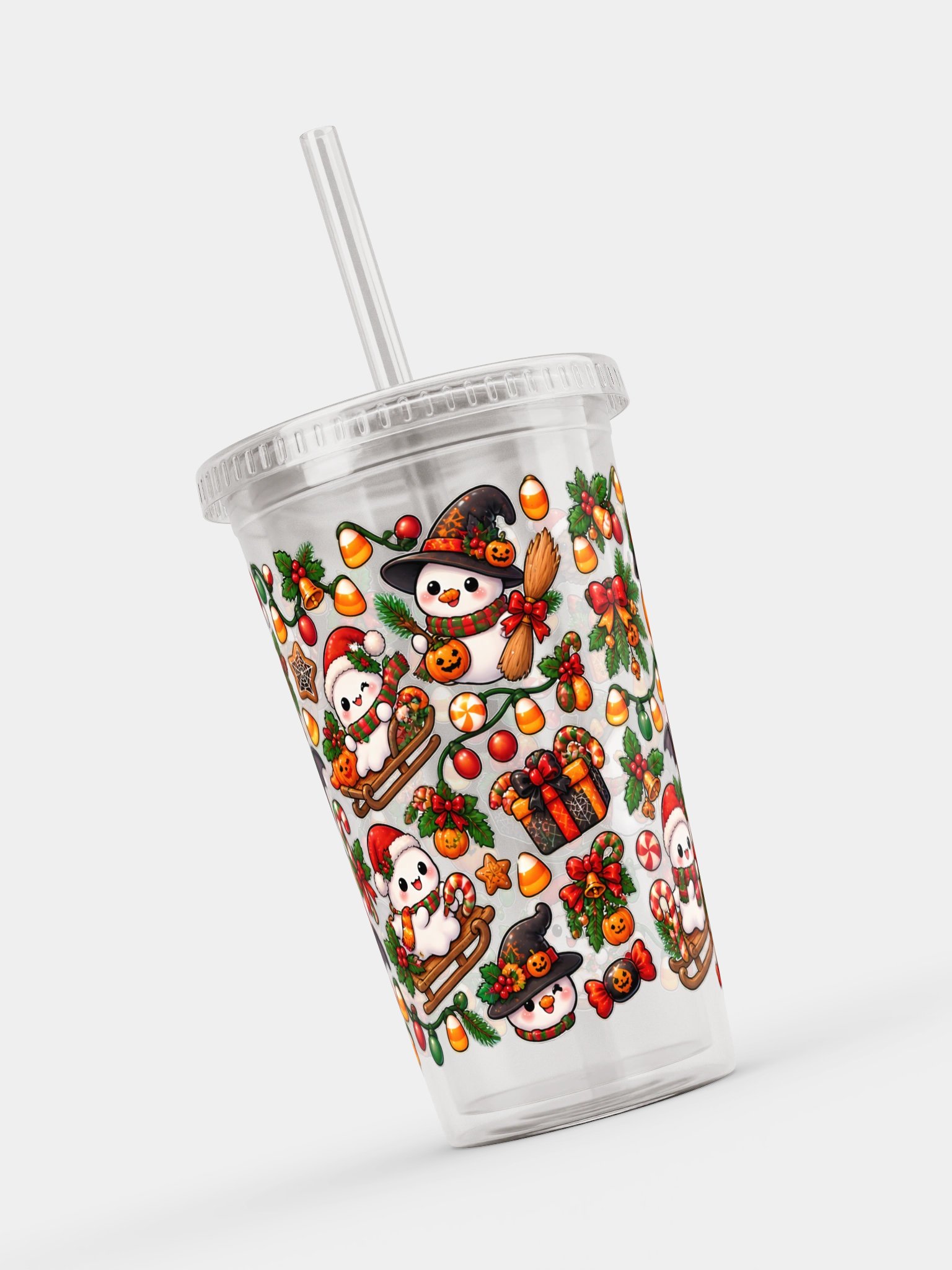 Spooky Snowmen Clear Dual Wall Tumbler 16 Oz (473 ml) product image (8)