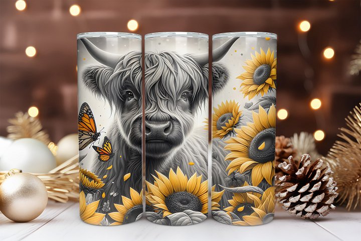 Highlander Cow 20 oz Skinny Tumbler Sublimation Design Digital Download PNG Instant DIGITAL ONLY, Highland Cow Tumbler Wrap product image (1)