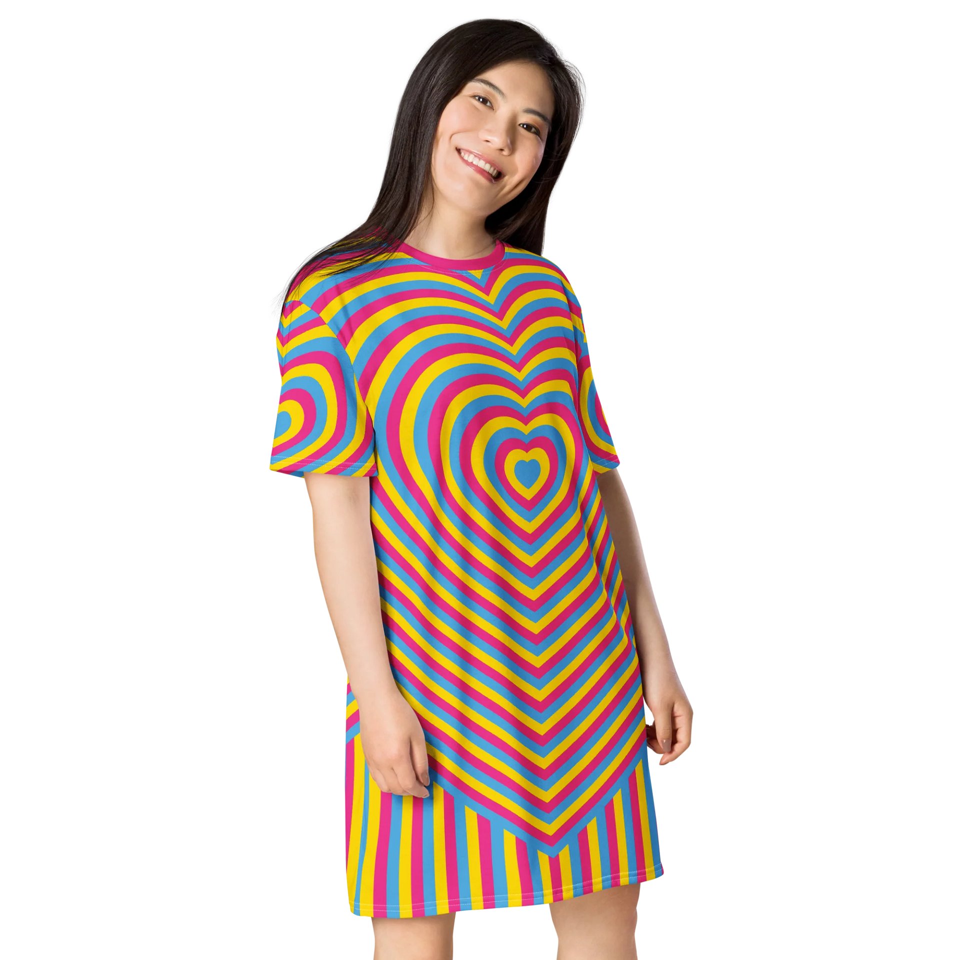 Pansexual Pride Hearts T-shirt Dress product image (4)