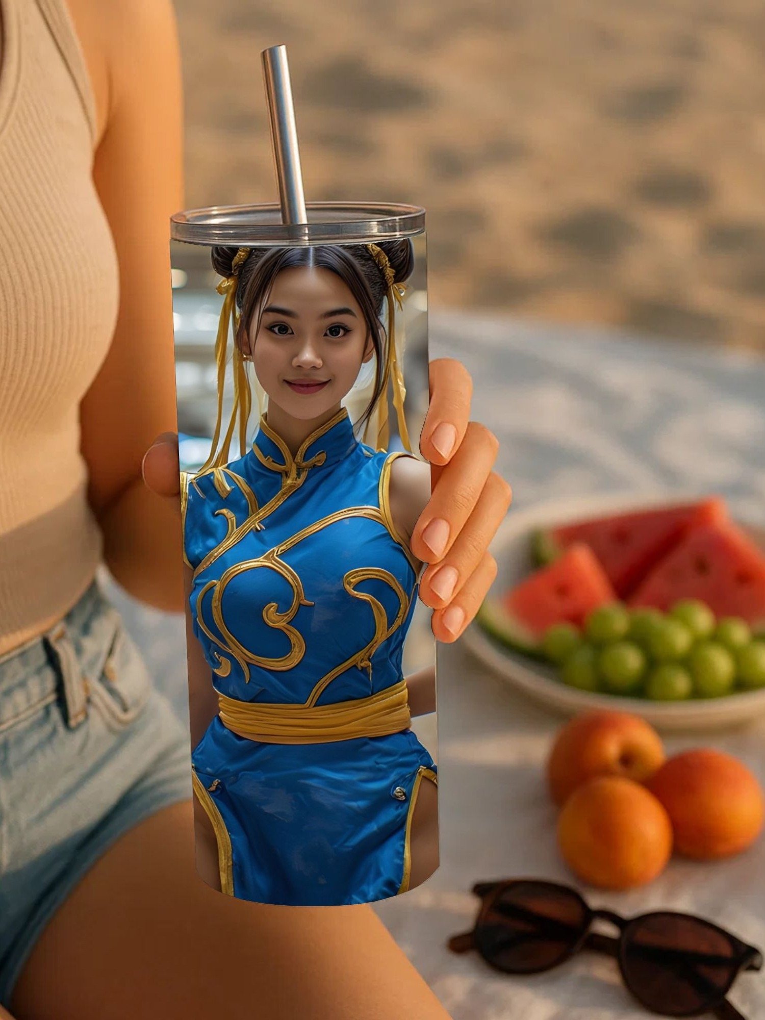 Chun Li Blue Qipao Cosplay 20oz Tumbler product image (5)