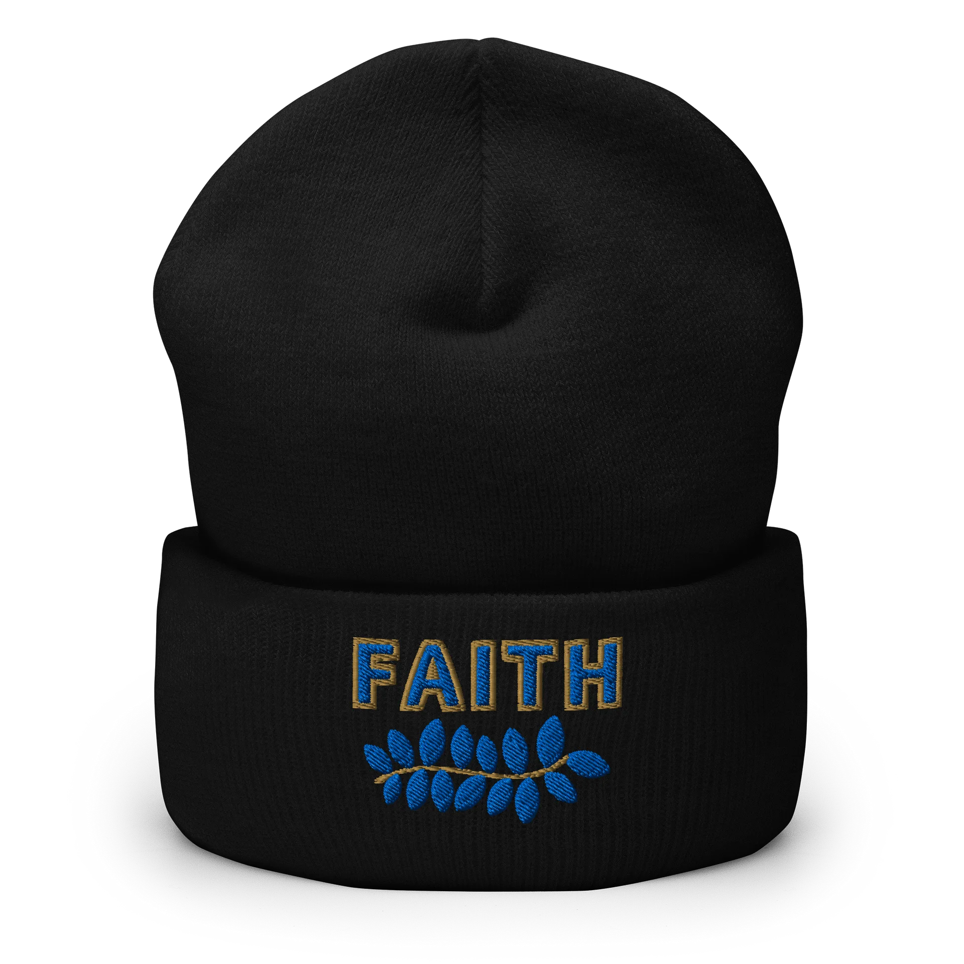 Navy & Gold Faith Leaf-Accent Cuffed Beanie product image (4)